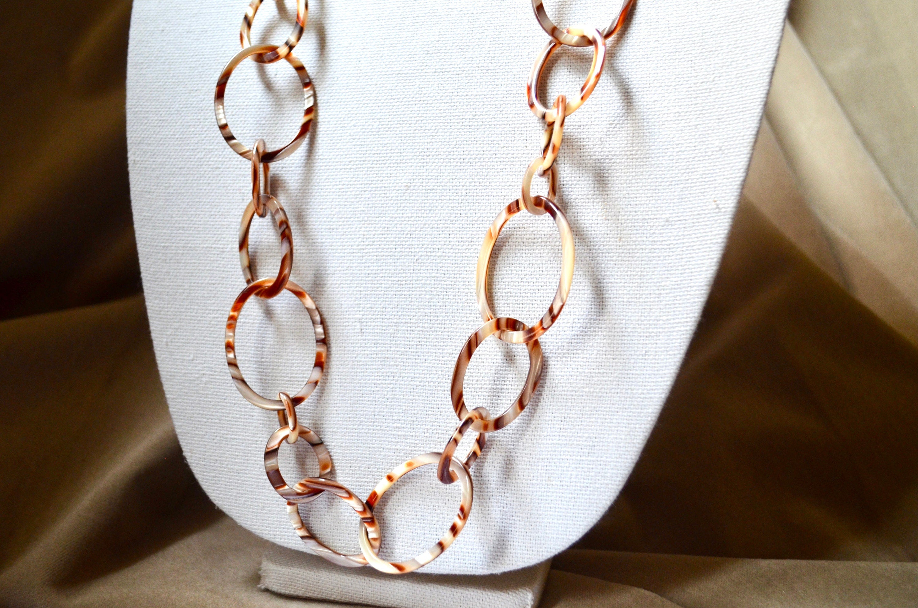38" Alabaster Faux Tortoise Graduating Links Chain Made From Vintage Italian Cellulose Acetate |Handmade in the USA|