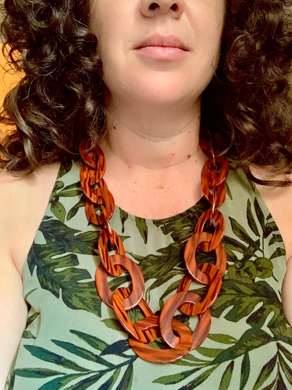 Italian Cellulose Acetate Graduating Links Chain 28" Necklace in Burnt Siena |Spice Colored Chunky Resin Chain| Handmade in the USA|