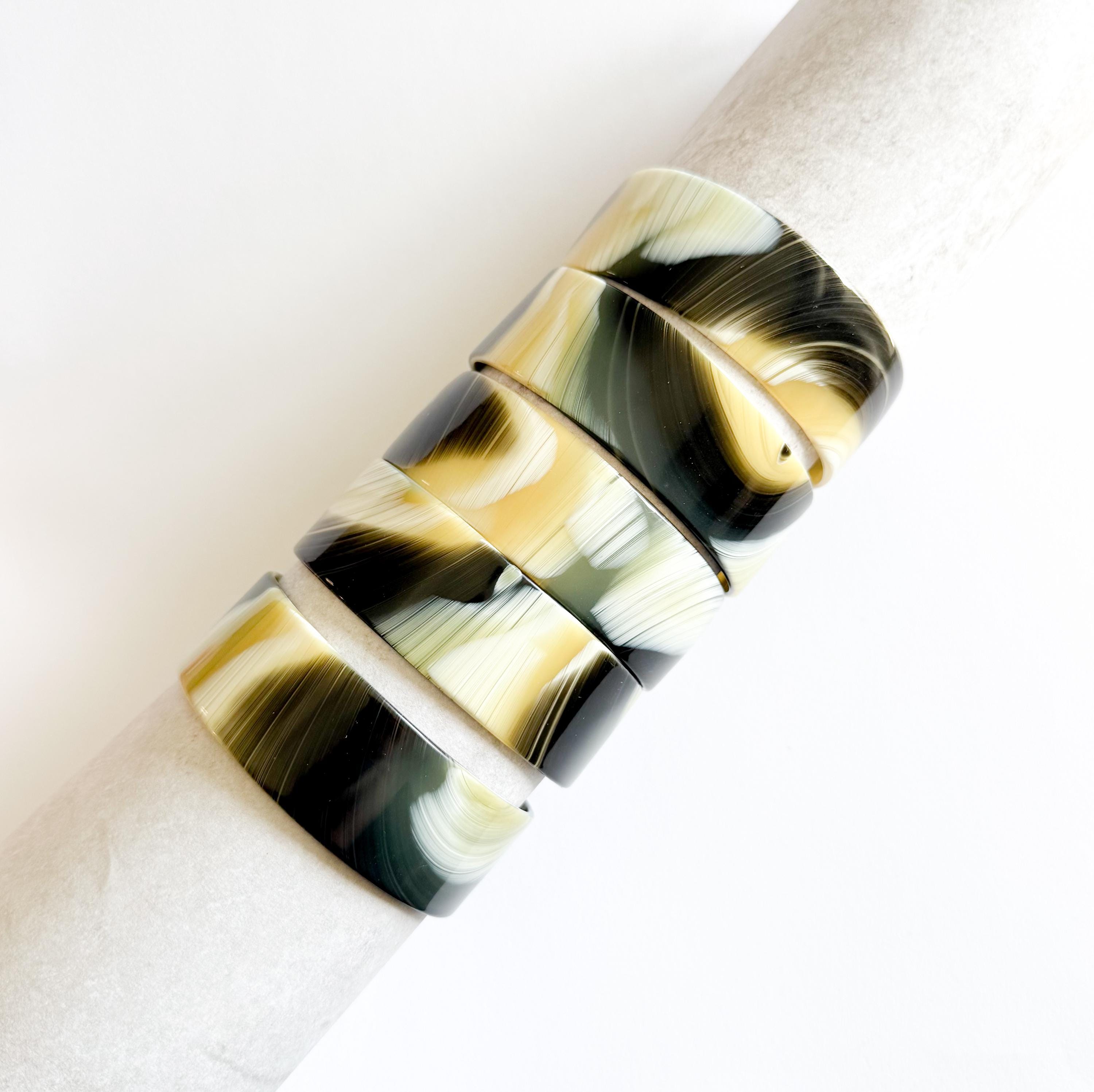 Green Horn Bangle Bracelet Handmade From Italian Cellulose Acetate Vintage But Never Worn Ivory Bone Chunky Resin Bangle Bracelet