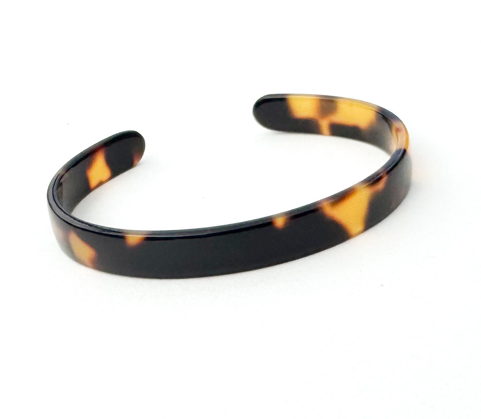 Skinny Dainty Tortoise Shell Cuff Bracelet Stackable Cuff Bracelet Handmade From Italian Cellulose Acetate Thin Resin Cuff Bracelet
