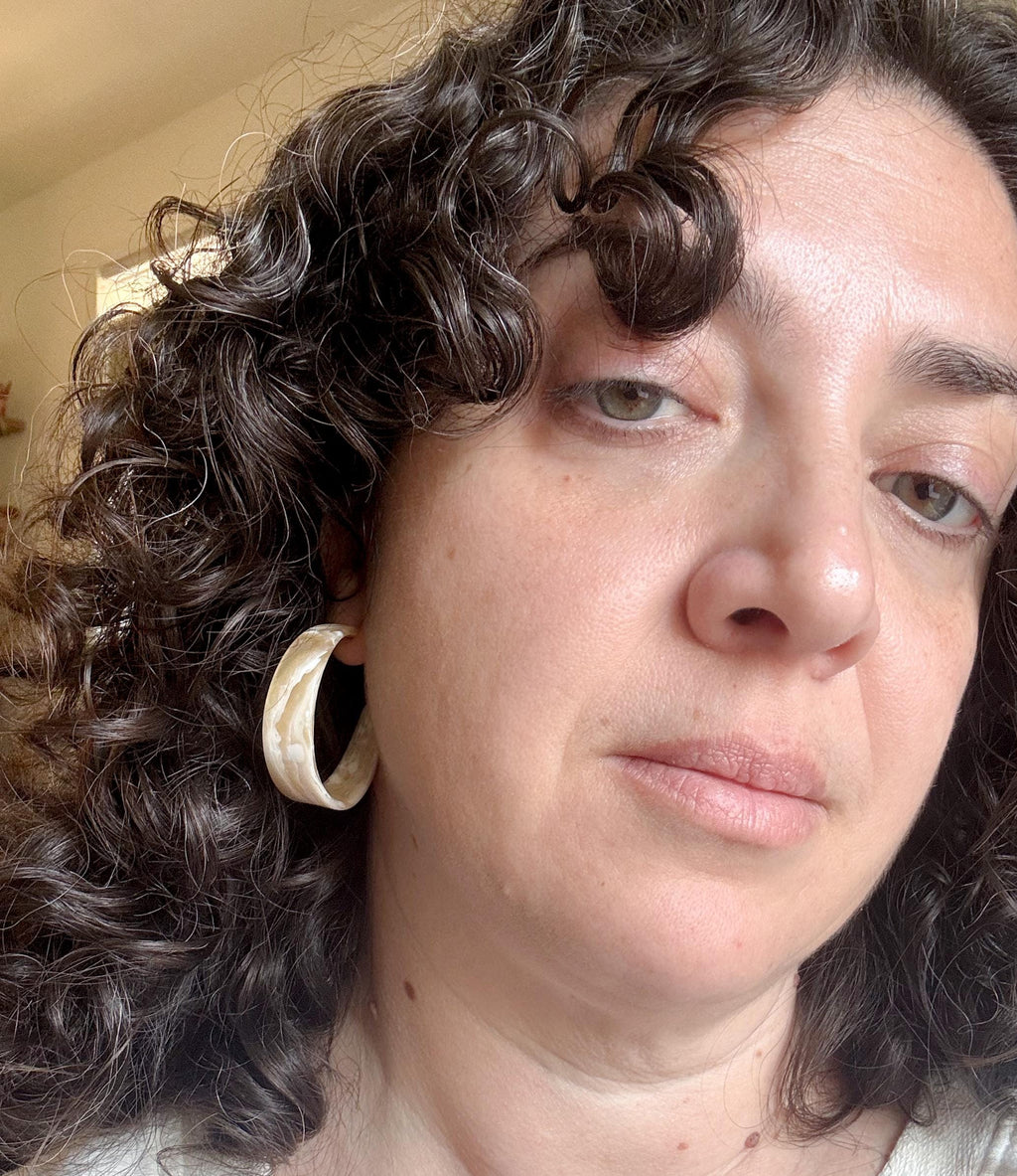 Tapered Ivory Hoop Earrings Handmade from Rare Vintage Italian Cellulose Acetate Bone Earrings Resin Hoops Lucite Statement Hoop Bone Hoops