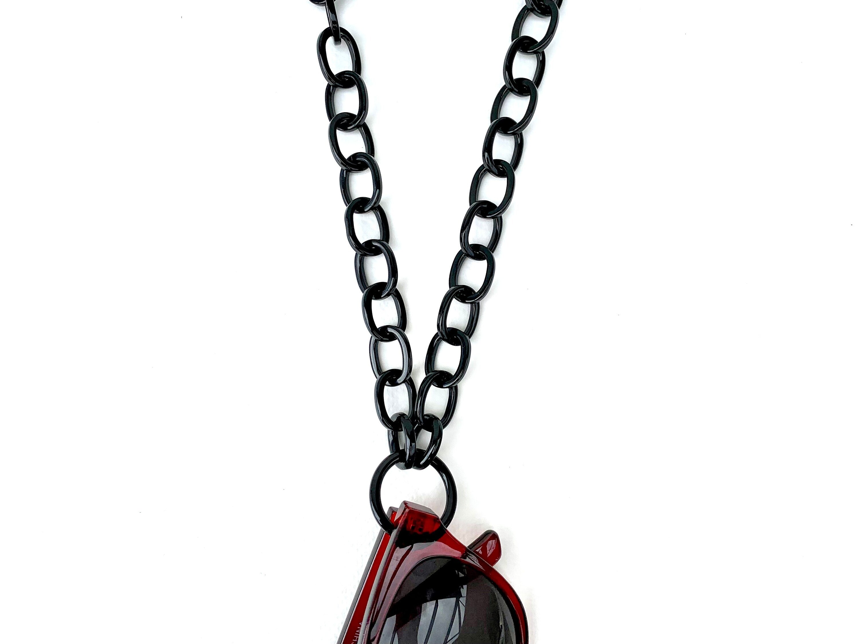 33" Solid Black Glasses Necklaces with 1" Loop| Handmade in NYC From Italian Cellulose Acetate