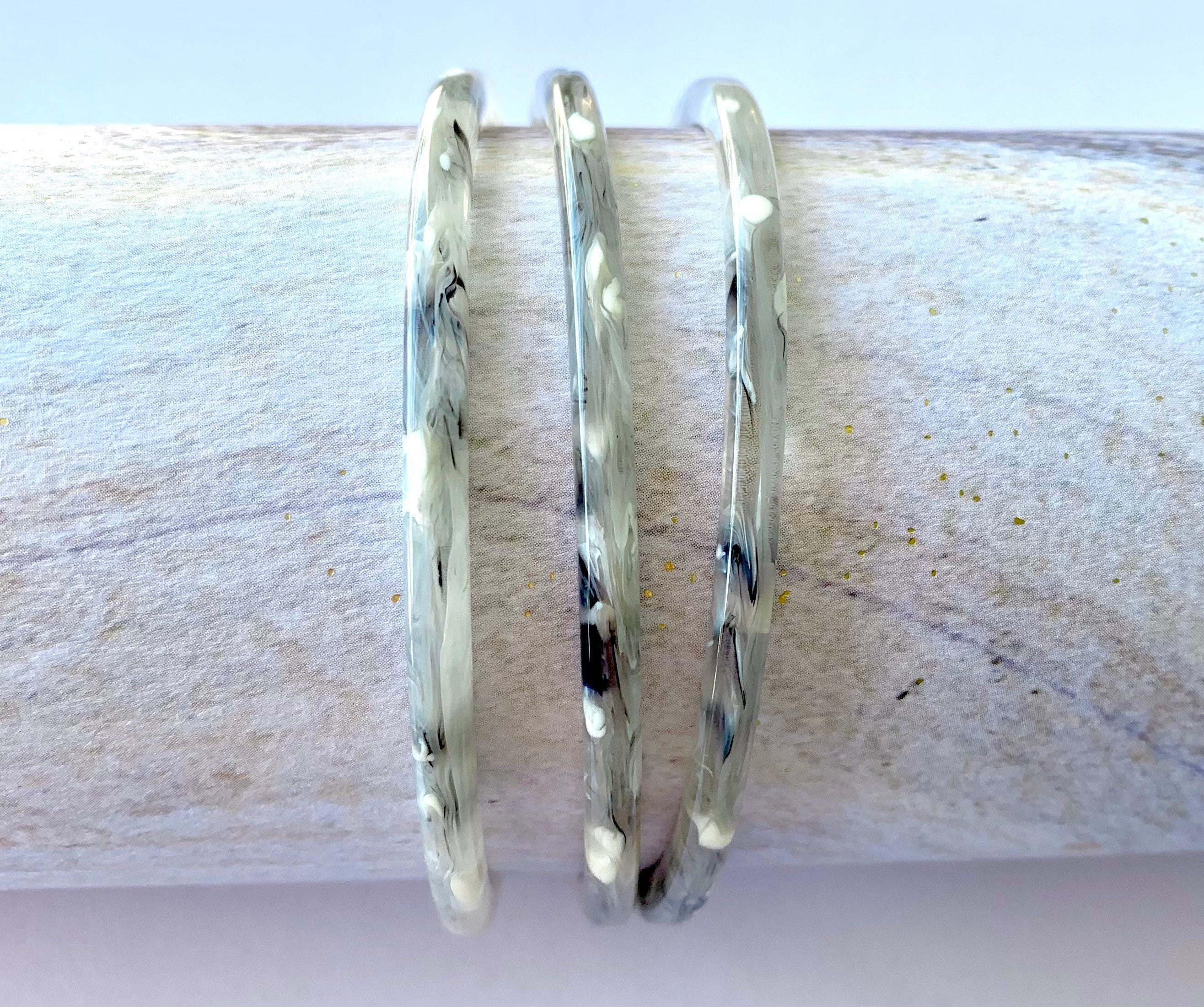 Three Skinny Gray Horn Bangle Bracelets Made From Italian Cellulose Acetate |Handmade in the USA| Acrylic Bangles | Gray Bangle Set