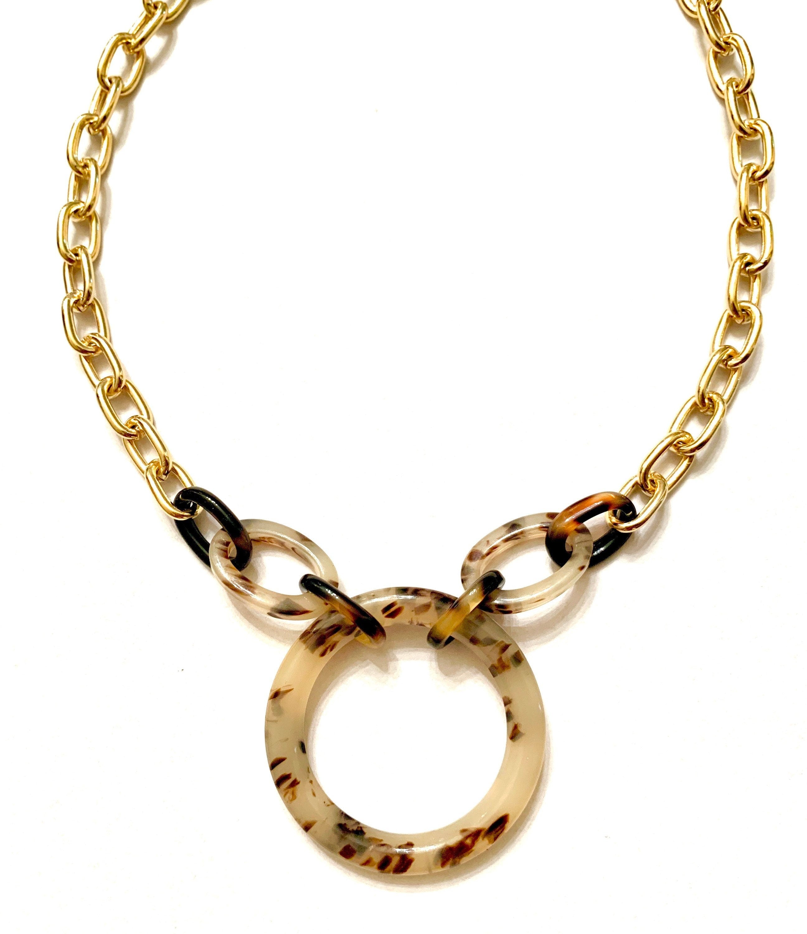 Blonde Tortoise Shell Choker Necklace on Chunky Gold Chain |Handmade From Vintage Italian Cellulose Acetate in the USA|