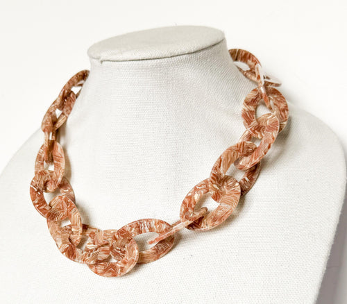 21" Chunky Chain Necklace Made Out of Rare Vintage 1970s Italian Cellulose Acetate in Neutral Pattern | Made in USA