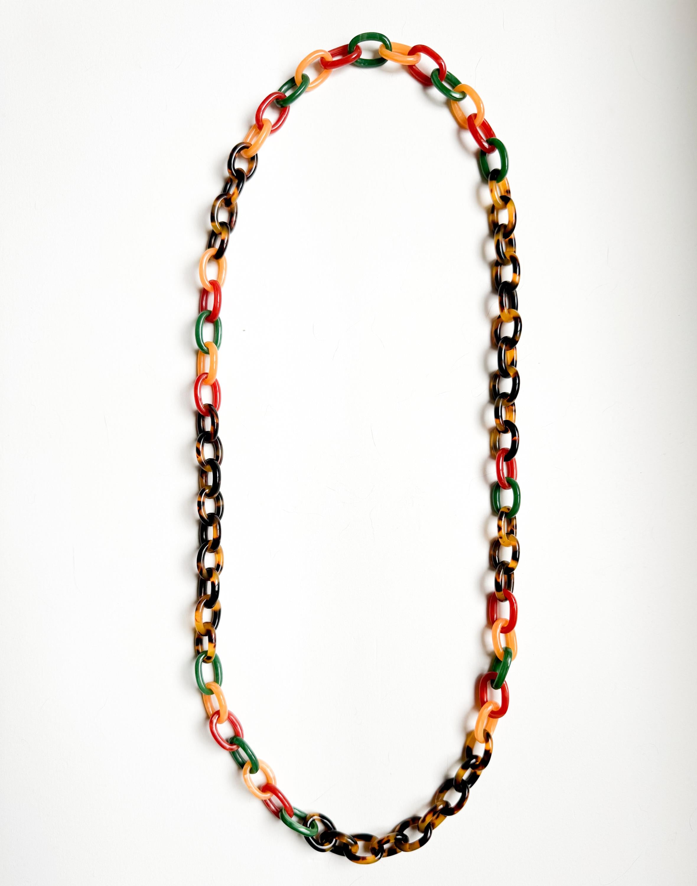 Tortoise Shell  Chunky Chain Necklace With Bakelite Inspired Accents Handmade From Italian Cellulose Acetate Tortoise Shell Resin Chain