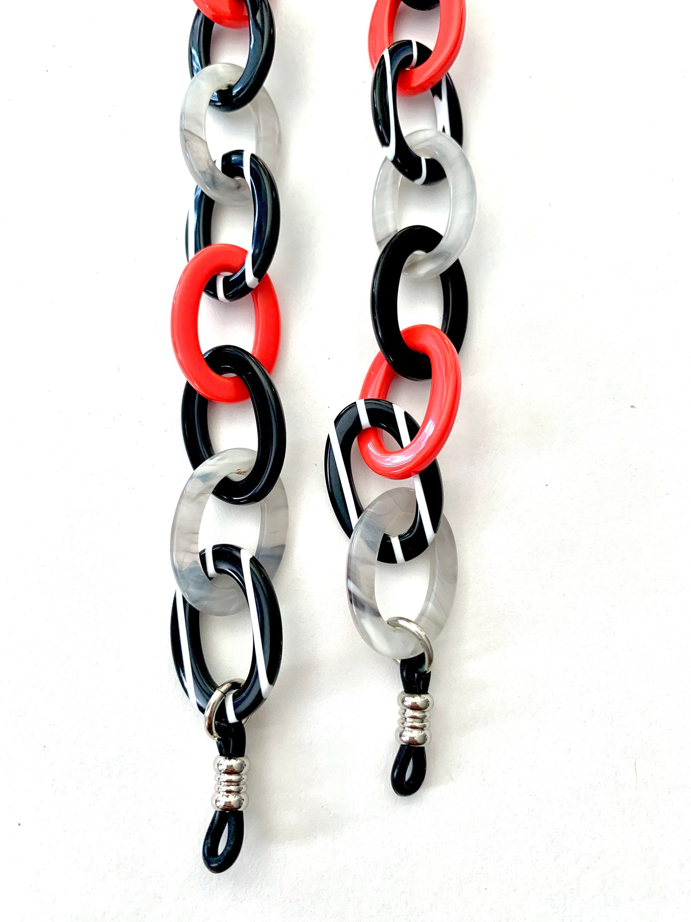 Black, White, Gray and Red Glasses Holder / Sunglass Chain Handmade from  Vintage Italian Cellulose Acetate