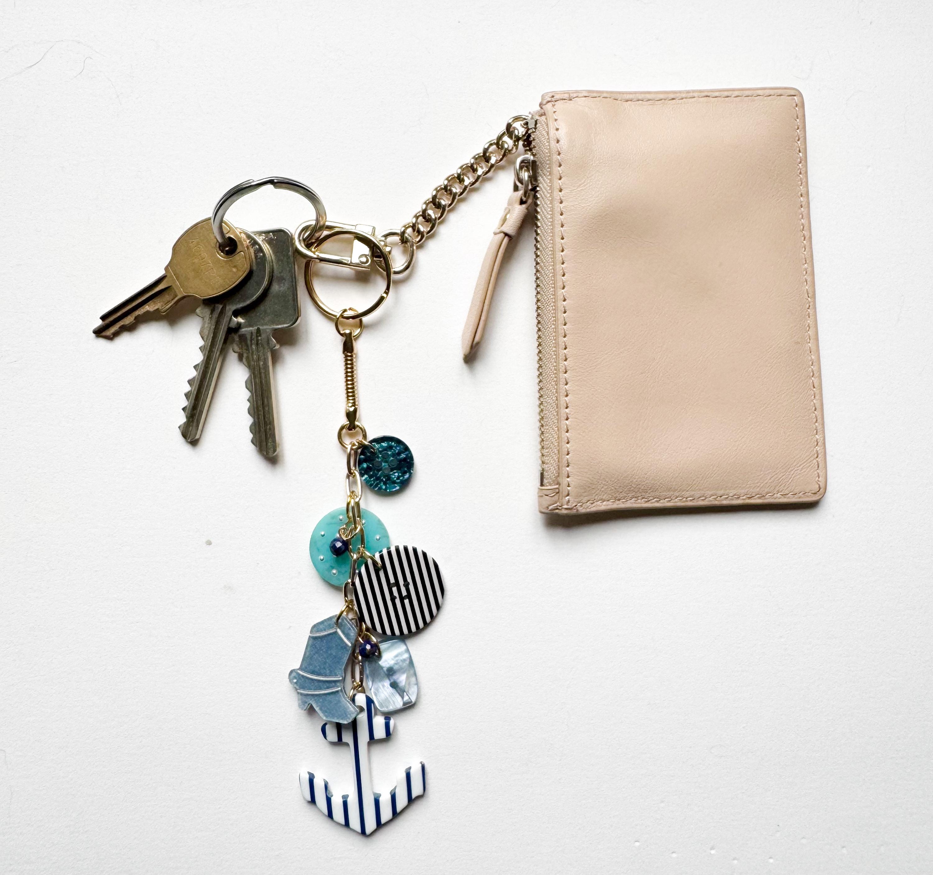 Nautical Bag Charm Handmade From Vintage Buttons Resin Anchor Key Ring Funky Nautical Keychain Handmade Vintage Italian Cellulose Acetate