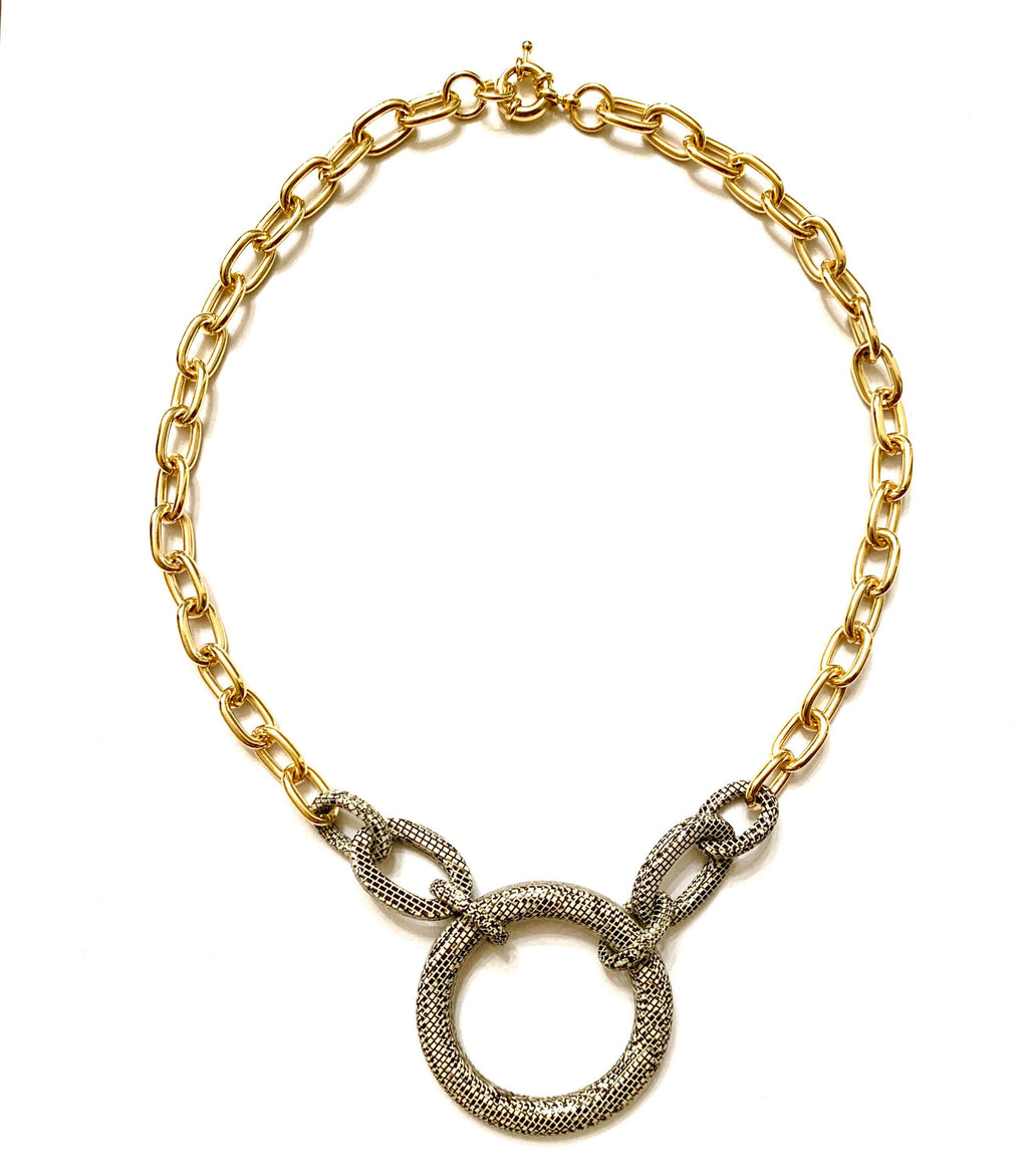 18"  Chunky Gold Choker Chain with Vintage Grey Serpentine Italian Cellulose Acetate Rings on  |Handmade in the USA|