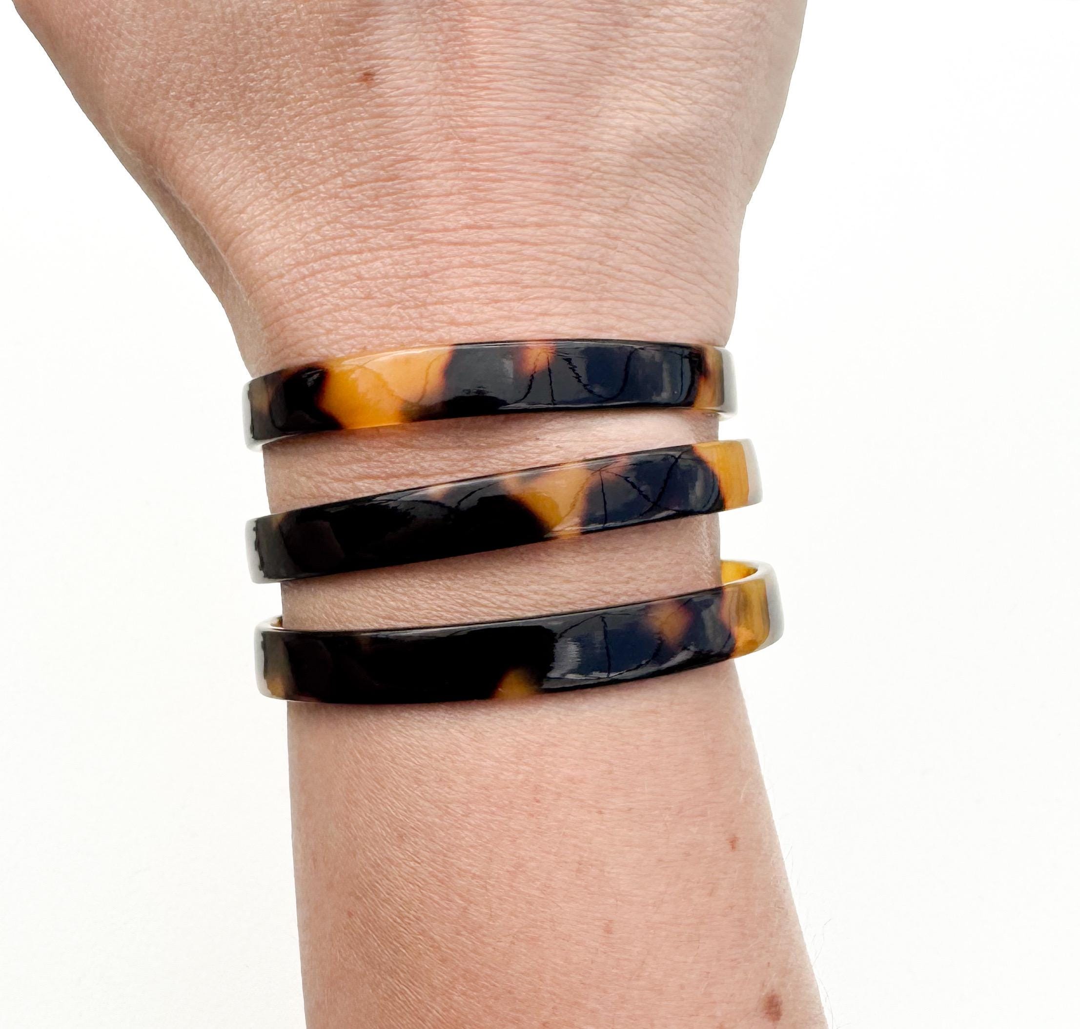 Skinny Dainty Tortoise Shell Cuff Bracelet Stackable Cuff Bracelet Handmade From Italian Cellulose Acetate Thin Resin Cuff Bracelet
