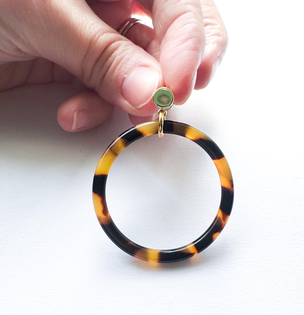 The 'Elena' Tortoise Hoop Earring Tortoise Shell Circle Drop Earring with Gold Post Handmade in NYC