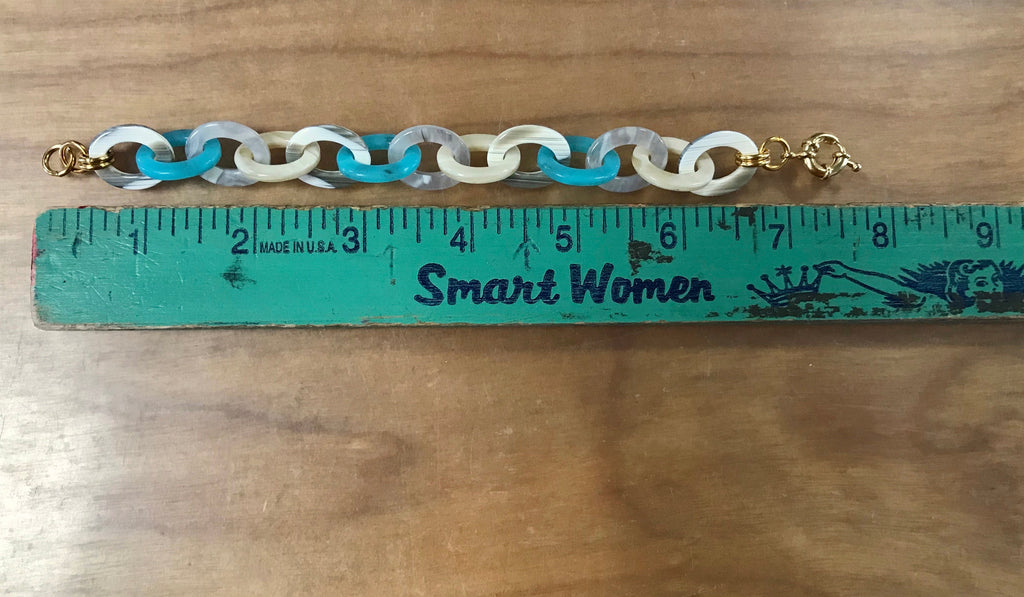 Turquoise and Faux Horn Cellulose Acetate Link Chain Bracelet |Handmade in the USA|