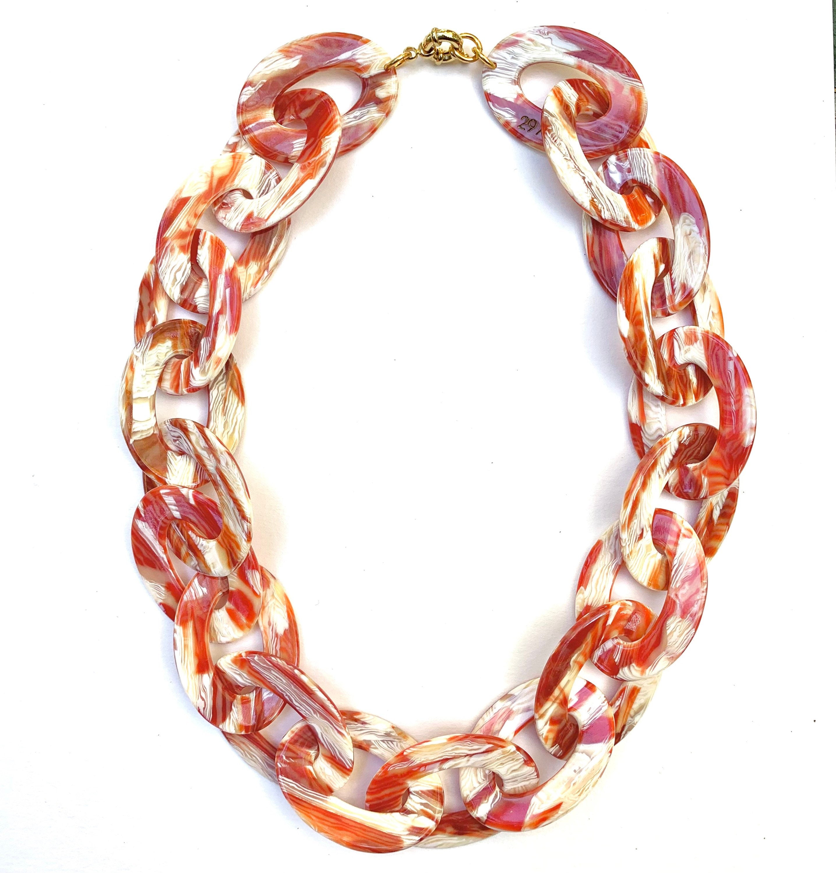 Chunky Lucite Chain Horn and Ivory Resin Link Chain Handmade from  Vintage  Italian Cellulose Acetate