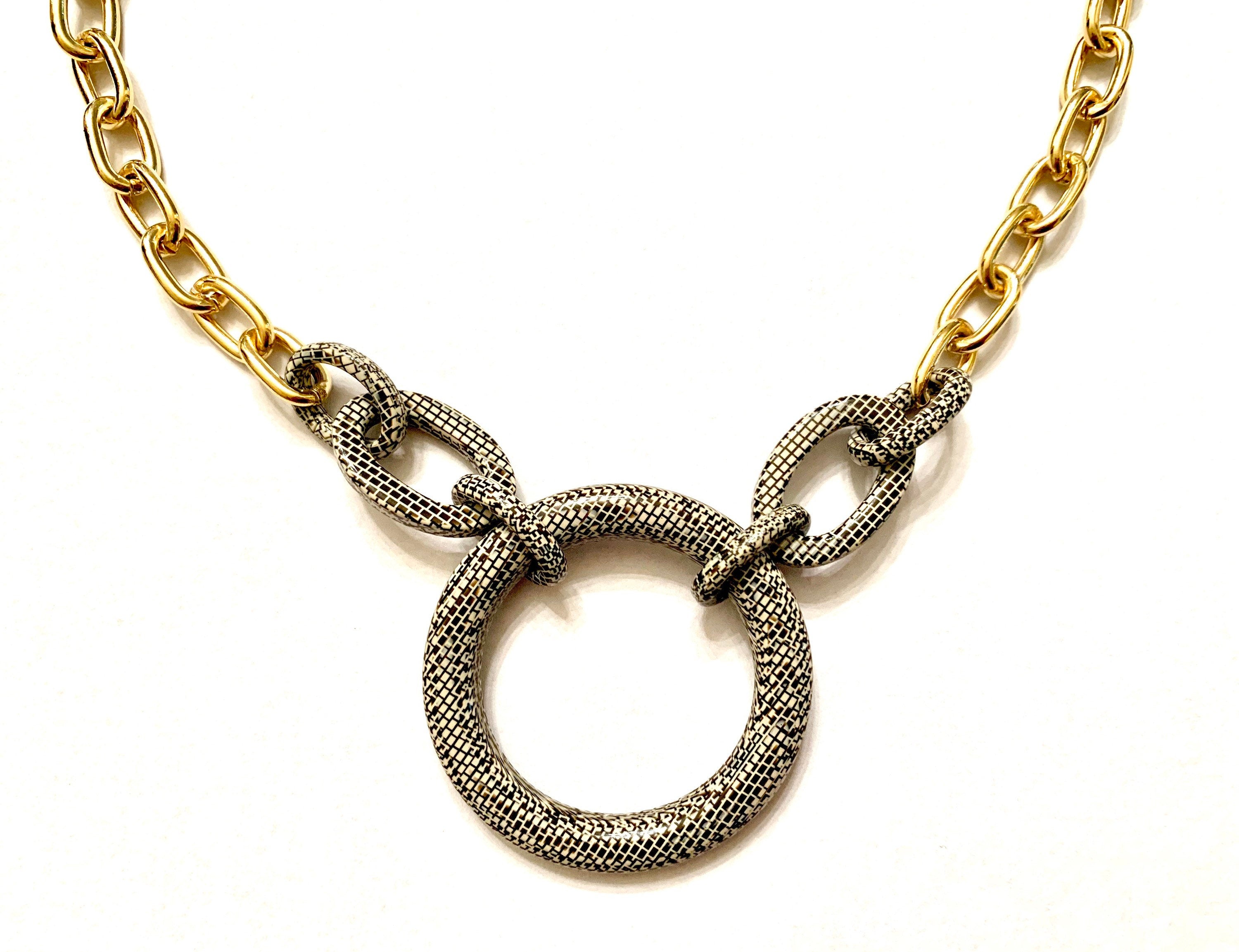 18"  Chunky Gold Choker Chain with Vintage Grey Serpentine Italian Cellulose Acetate Rings on  |Handmade in the USA|