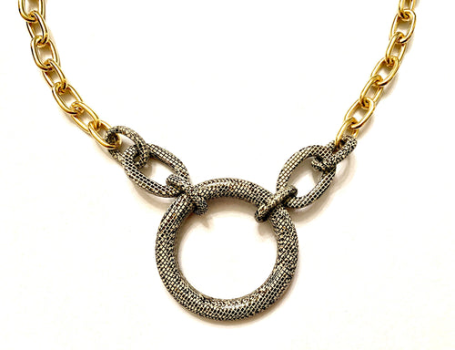 18"  Chunky Gold Choker Chain with Vintage Grey Serpentine Italian Cellulose Acetate Rings on  |Handmade in the USA|