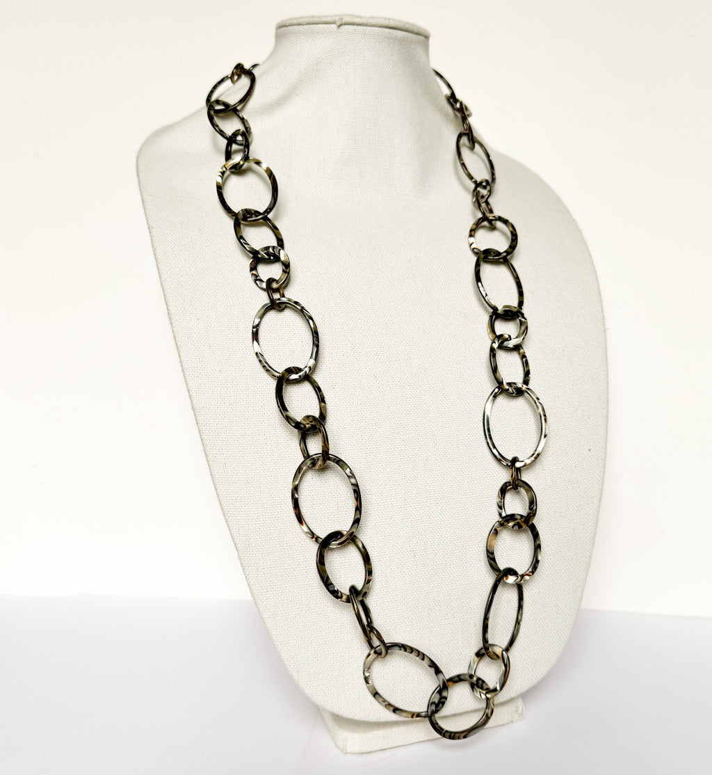 38" Graduating Link Metallic Swirl Chain Necklace Made From Italian Cellulose Acetate  |Handmade in the USA|