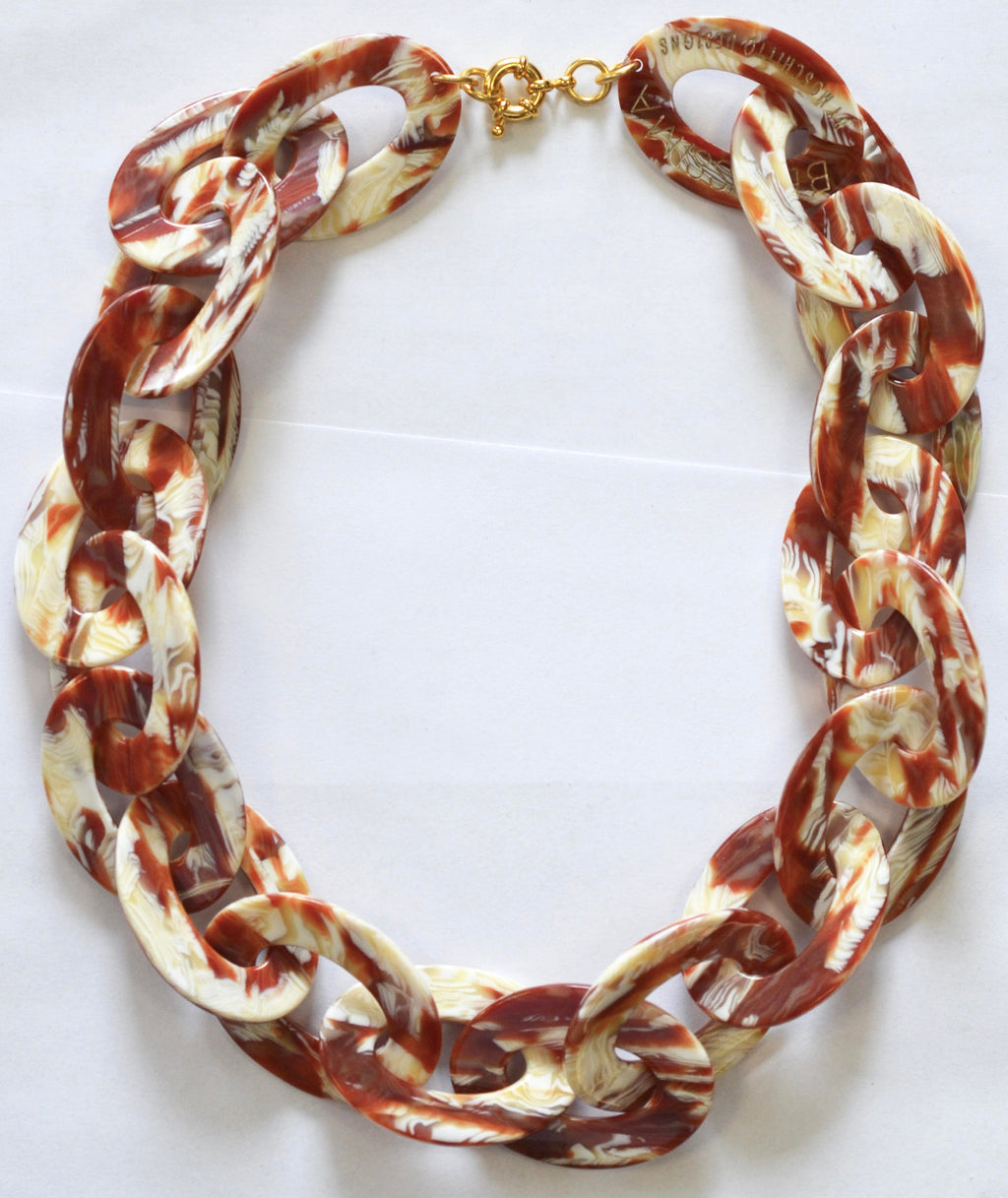Chunky Lucite Chain Horn and Ivory Resin Link Chain Handmade from  Vintage  Italian Cellulose Acetate
