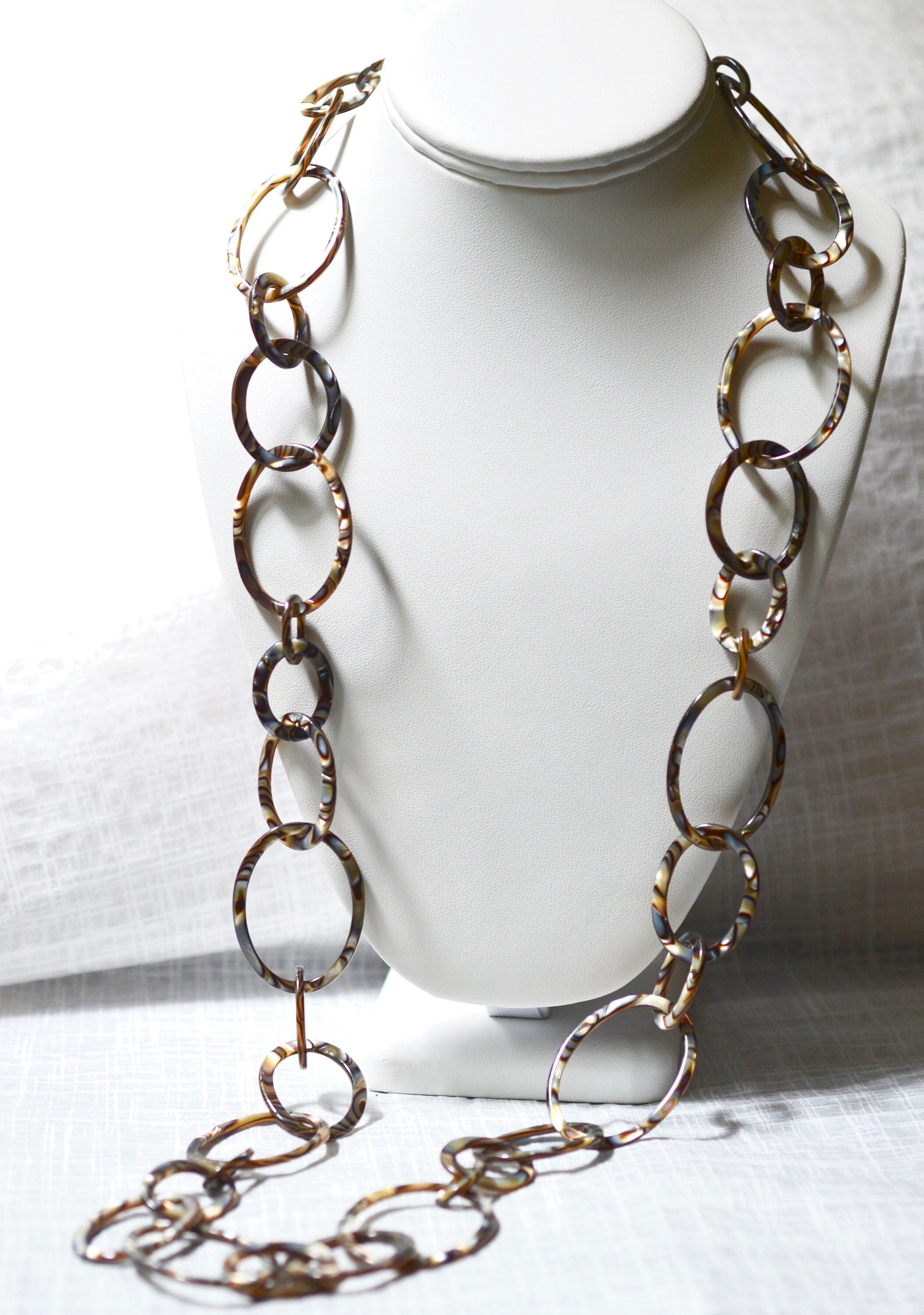 38" Graduating Link Metallic Swirl Chain Necklace Made From Italian Cellulose Acetate  |Handmade in the USA|