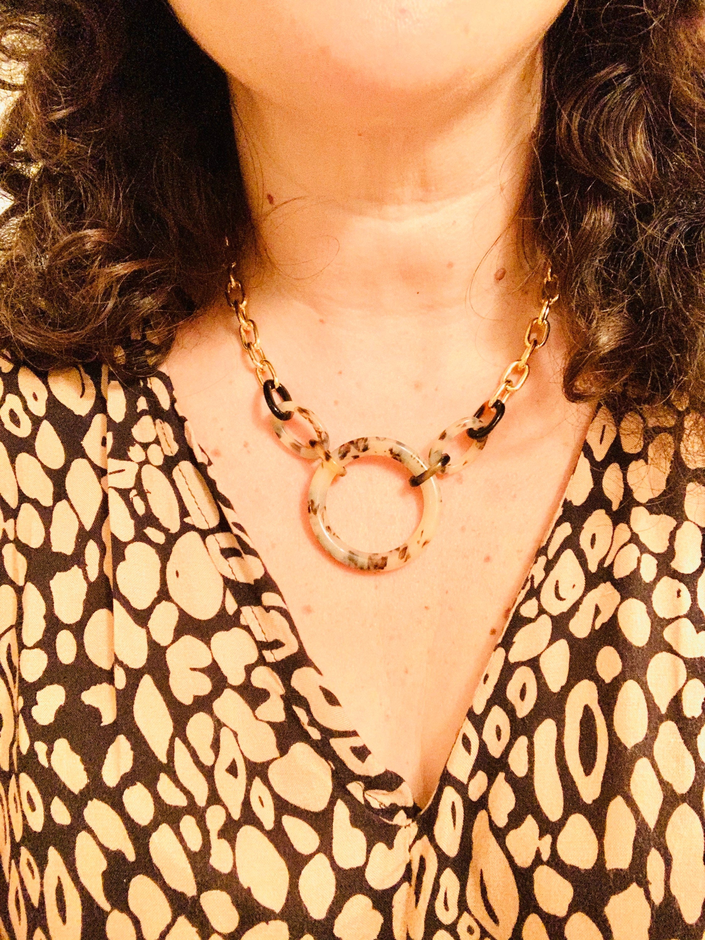 Blonde Tortoise Shell Choker Necklace on Chunky Gold Chain |Handmade From Vintage Italian Cellulose Acetate in the USA|