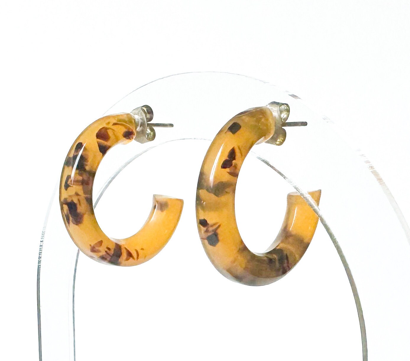 Thick Tortoise Shell Hoops Handmade in the 1990s From Italian Cellulose Acetate 1" Hoop Chunky Acrylic Tortoise Hoop Vintage Never Worn