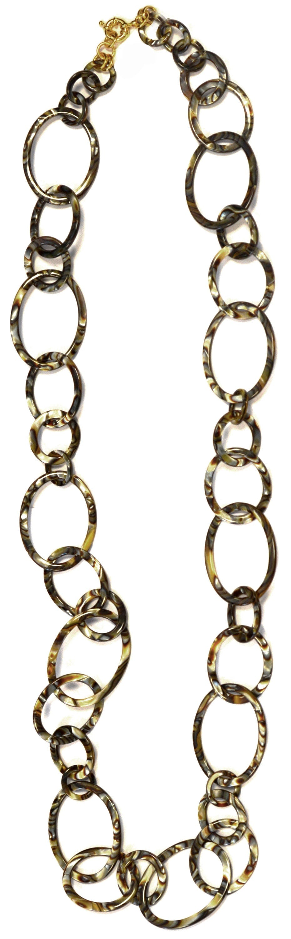 38" Graduating Link Metallic Swirl Chain Necklace Made From Italian Cellulose Acetate  |Handmade in the USA|