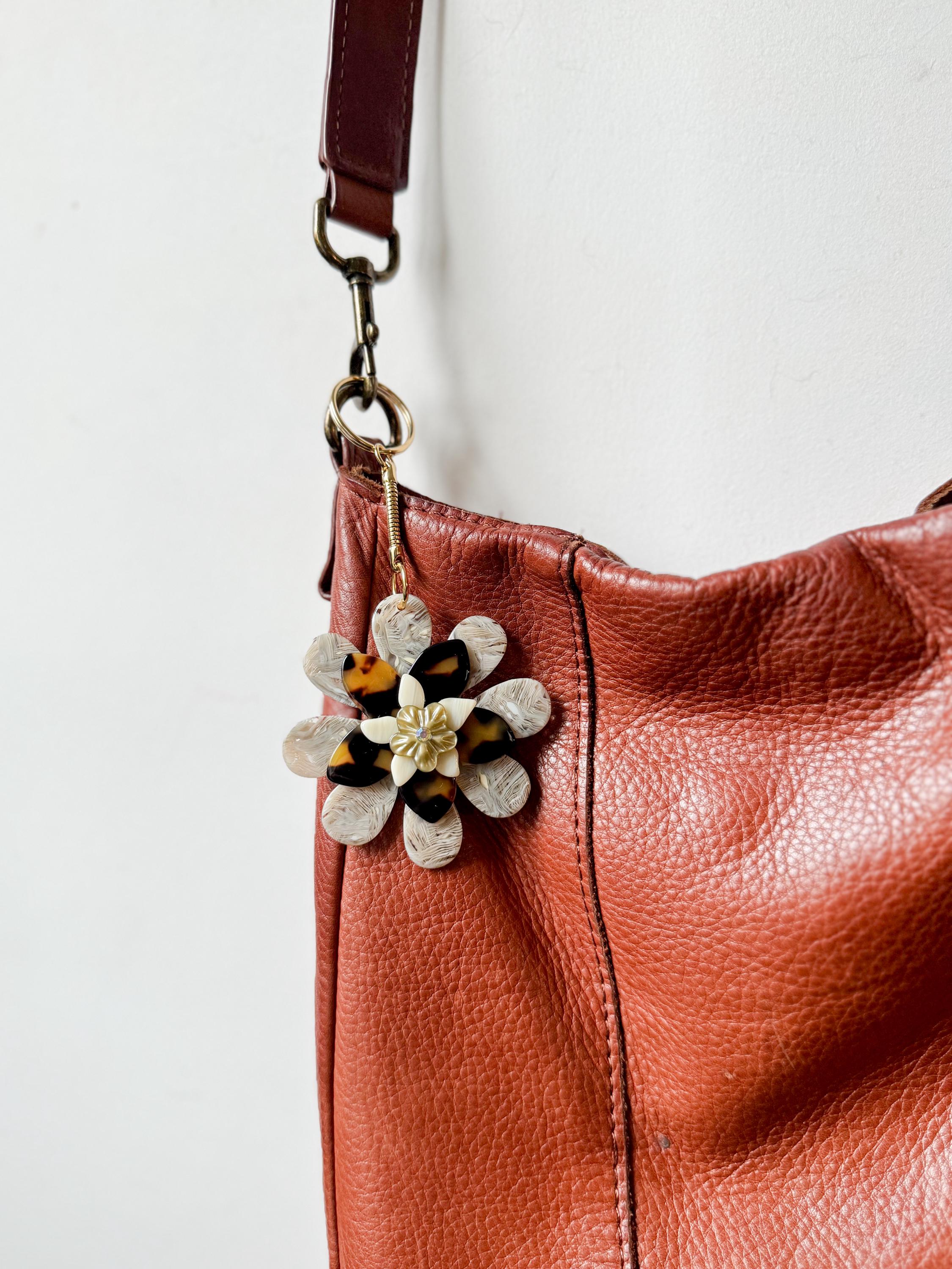 Flower Bag Charm Layered Floral Keychain Tortoise Shell Flower Keychain Charm Floral Bag Bling Handmade