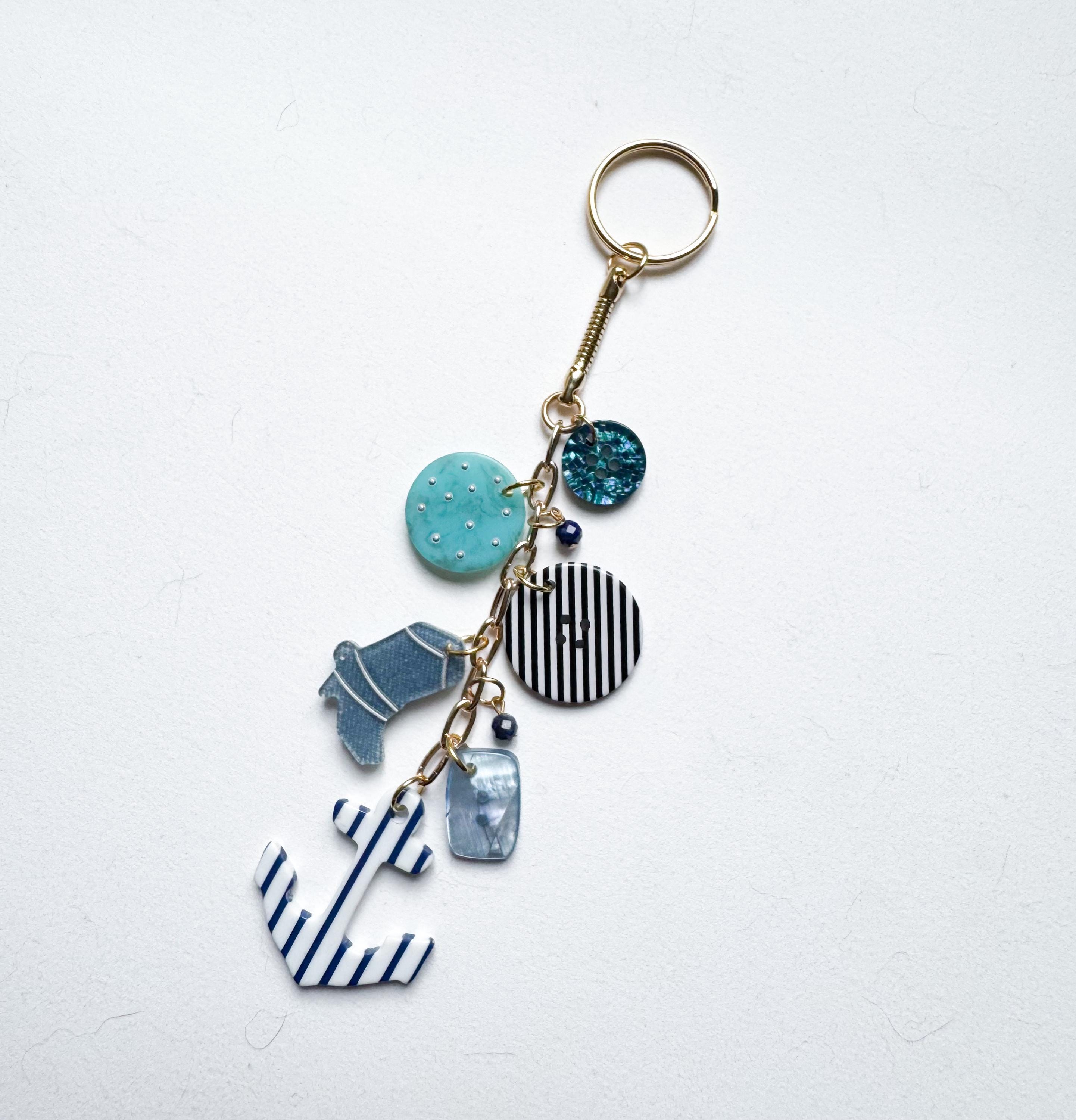 Nautical Bag Charm Handmade From Vintage Buttons Resin Anchor Key Ring Funky Nautical Keychain Handmade Vintage Italian Cellulose Acetate