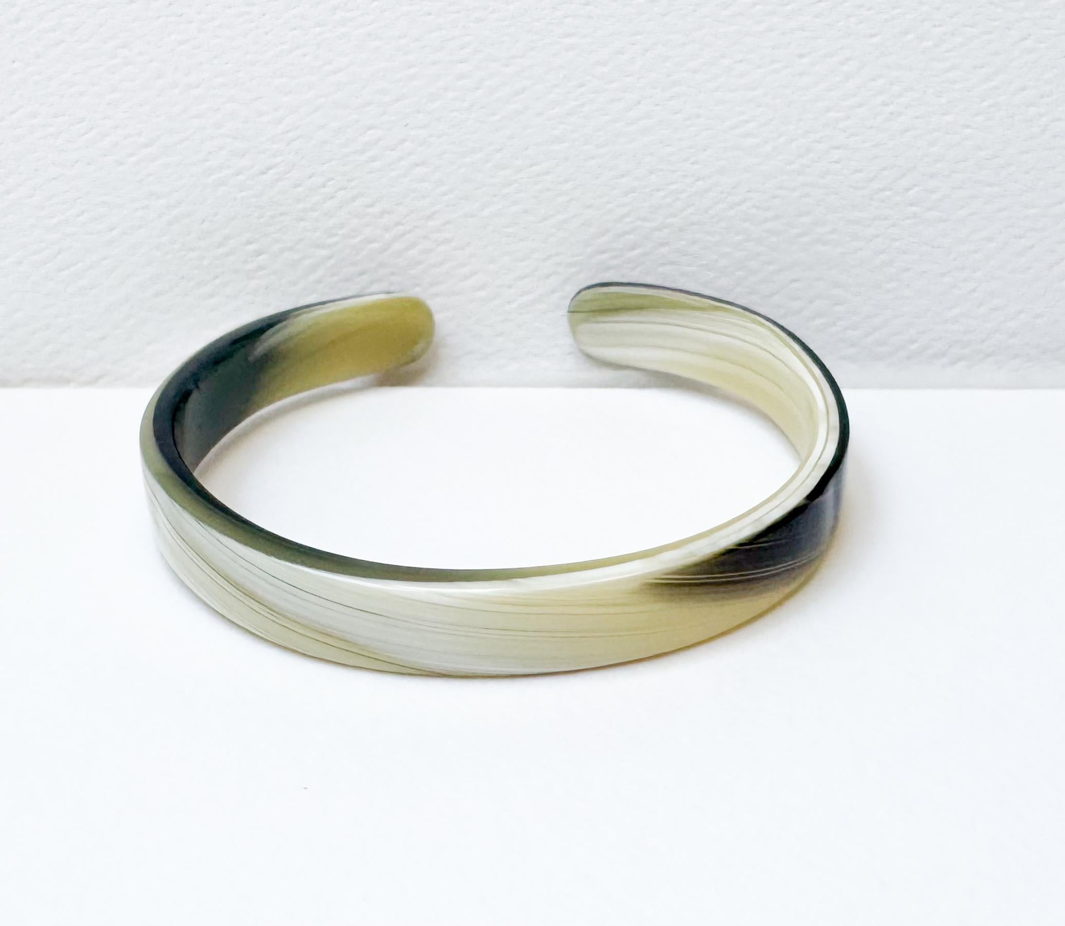 Skinny Horn Cuff Bracelet | Made From Italian Cellulose Acetate Handmade in the USA| Resin Cuff Bracelet, Green Ivory Horn Acrylic Cuff