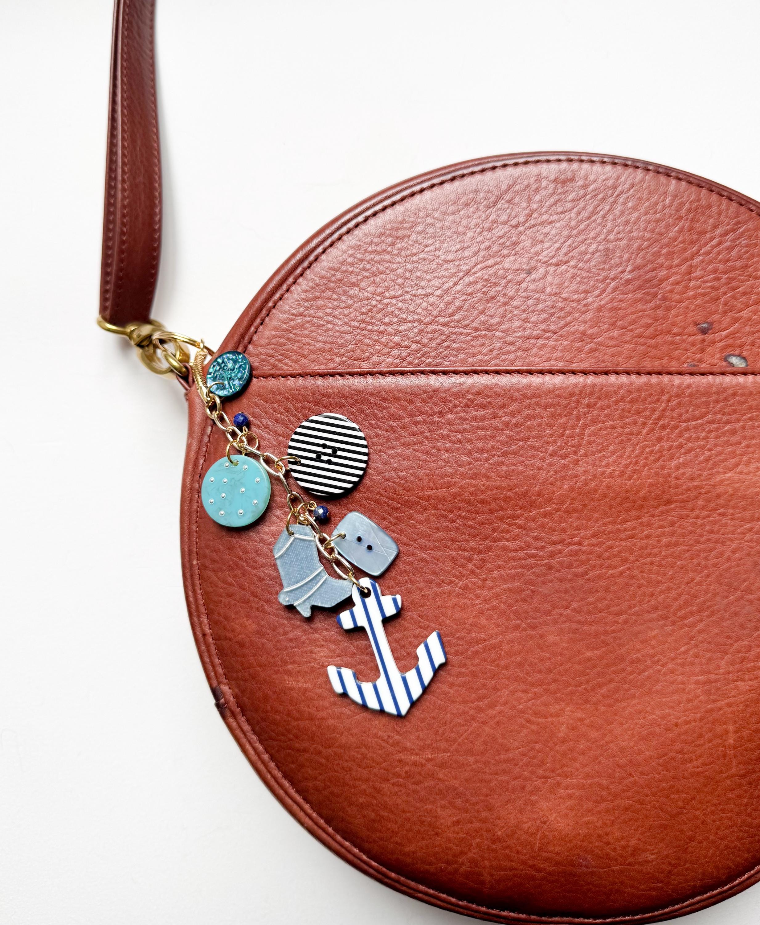 Nautical Bag Charm Handmade From Vintage Buttons Resin Anchor Key Ring Funky Nautical Keychain Handmade Vintage Italian Cellulose Acetate