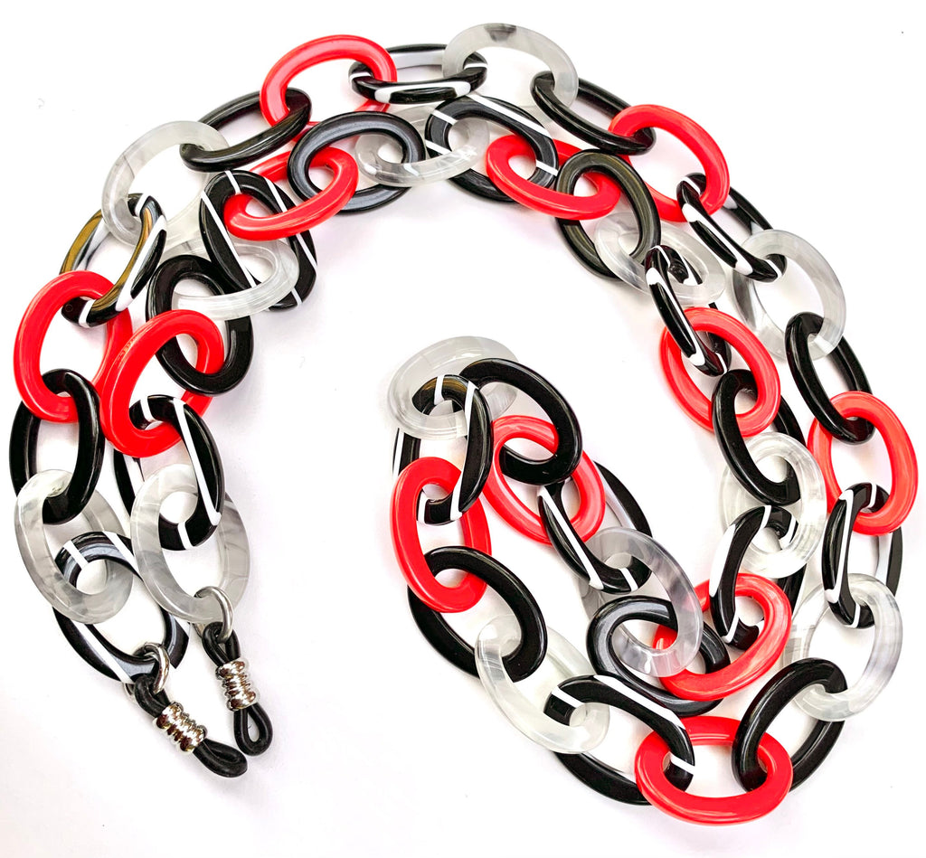 Black, White, Gray and Red Glasses Holder / Sunglass Chain Handmade from  Vintage Italian Cellulose Acetate