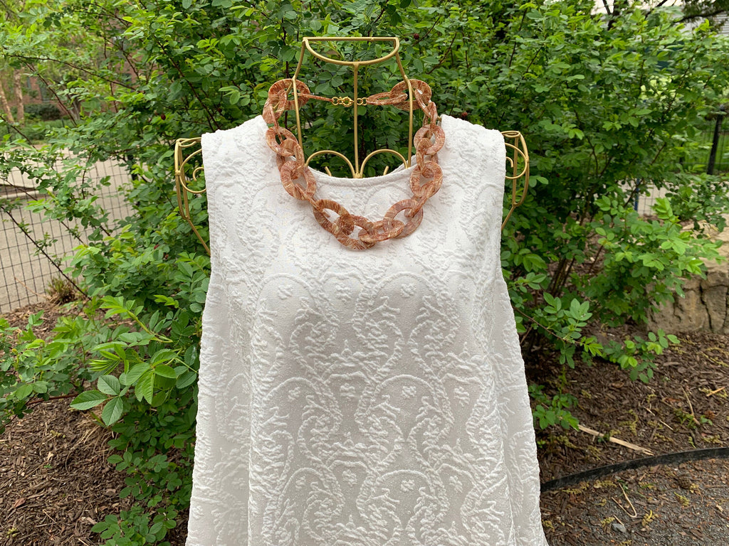 21" Chunky Chain Necklace Made Out of Rare Vintage 1970s Italian Cellulose Acetate in Neutral Pattern | Made in USA