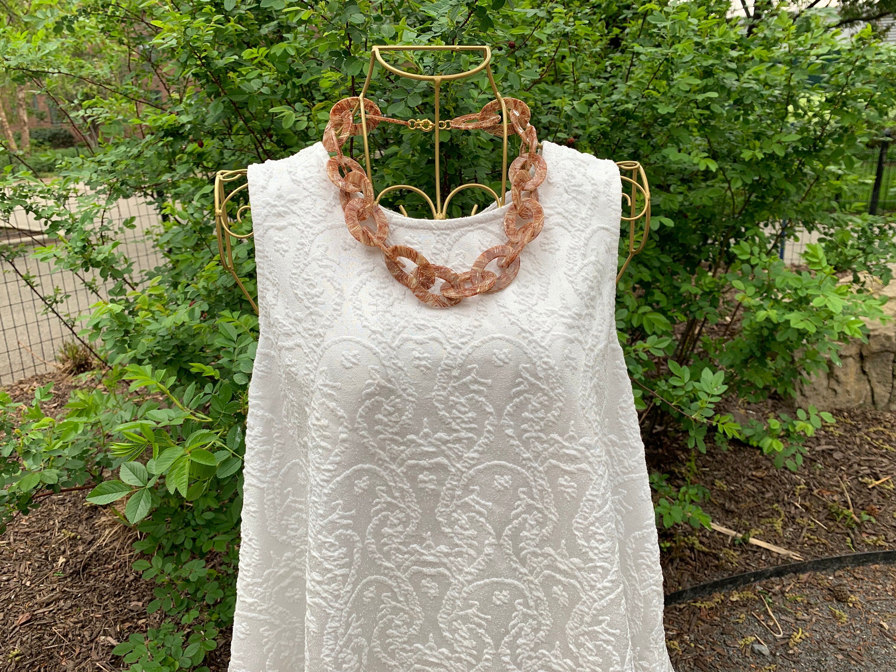 21" Chunky Chain Necklace Made Out of Rare Vintage 1970s Italian Cellulose Acetate in Neutral Pattern | Made in USA