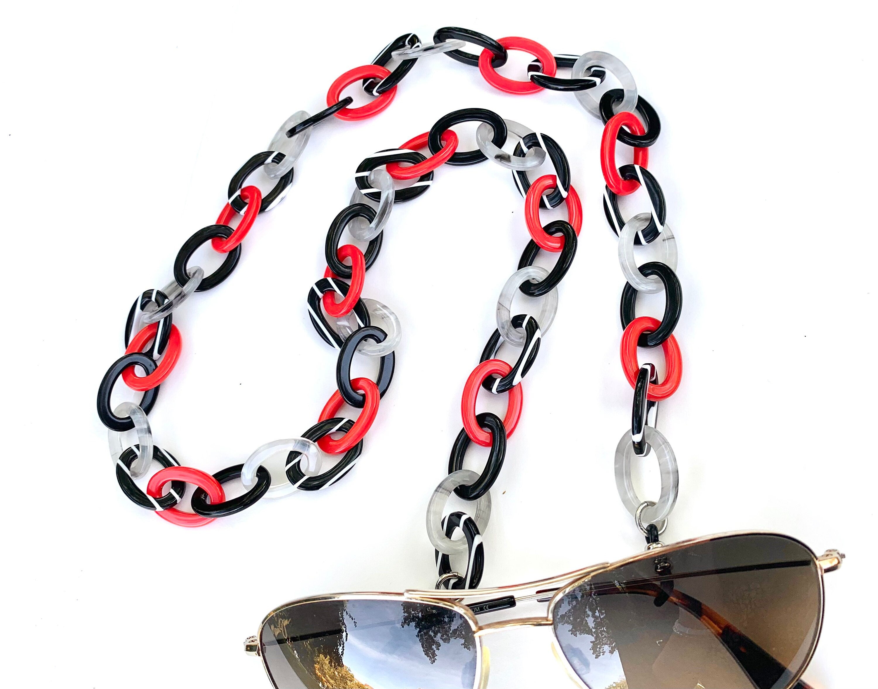 Black, White, Gray and Red Glasses Holder / Sunglass Chain Handmade from  Vintage Italian Cellulose Acetate