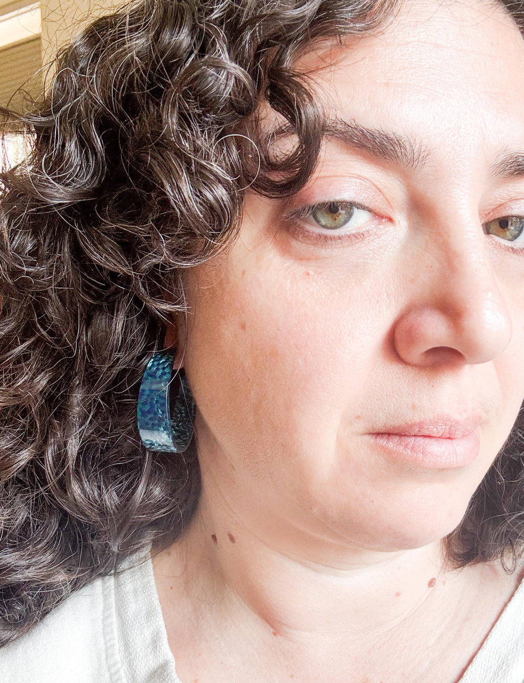 Metallic Teal Mosaic Tapered Hoop Earring Italian Cellulose Acetate Hoop |Handmade in the USA| Lucite Statement Hoop Resin Hoop acrylic hoop