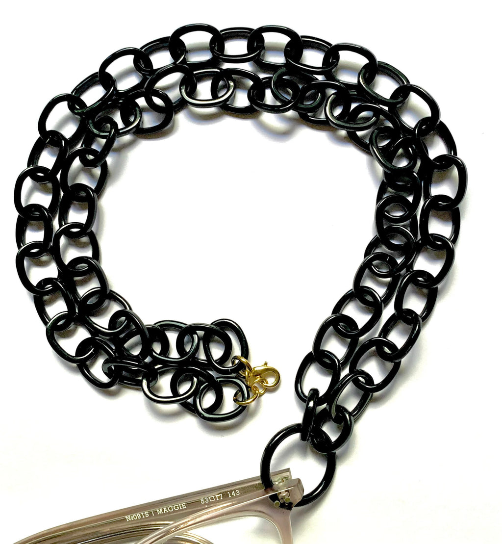 33" Solid Black Glasses Necklaces with 1" Loop| Handmade in NYC From Italian Cellulose Acetate