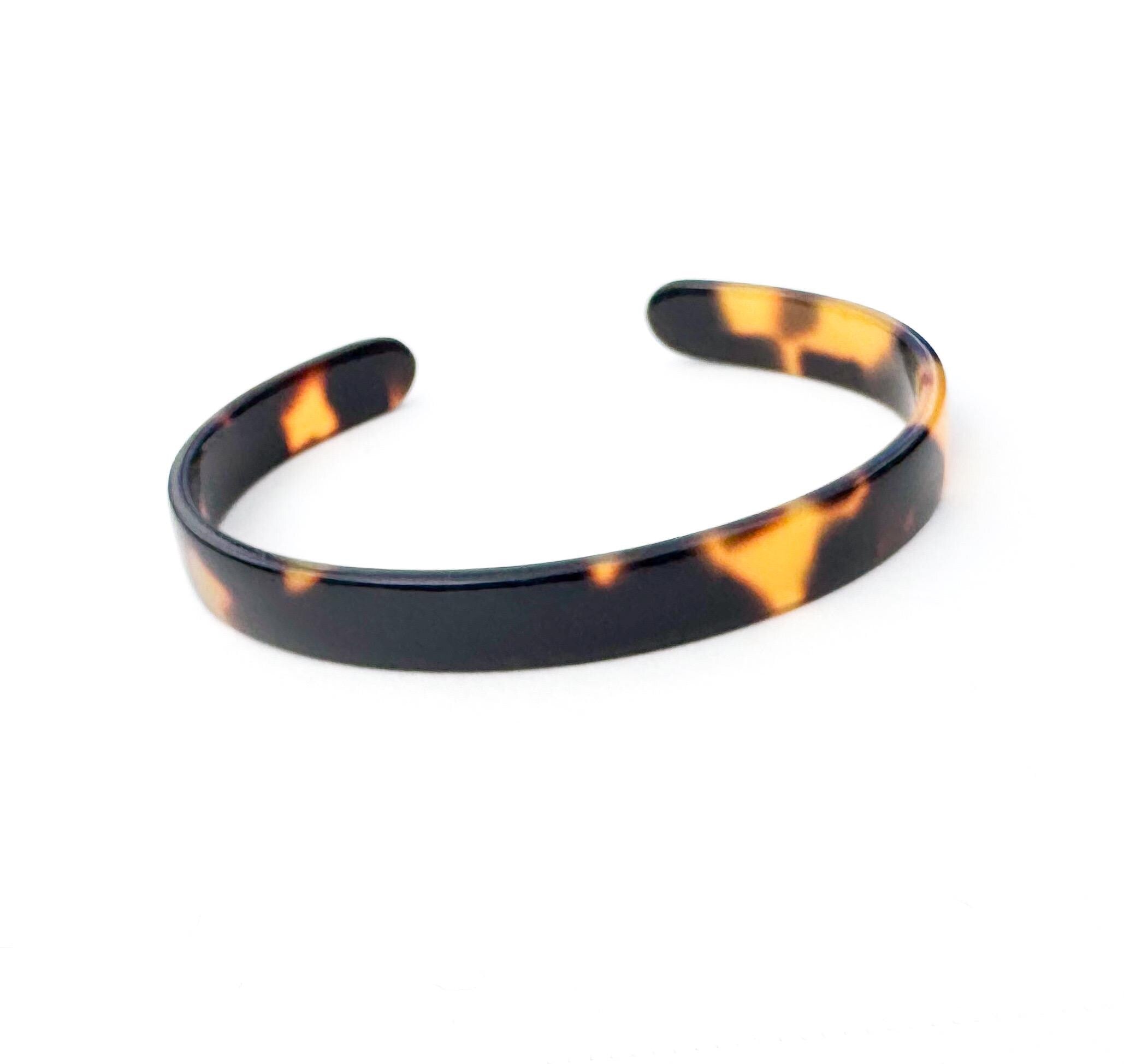 Skinny Dainty Tortoise Shell Cuff Bracelet Stackable Cuff Bracelet Handmade From Italian Cellulose Acetate Thin Resin Cuff Bracelet