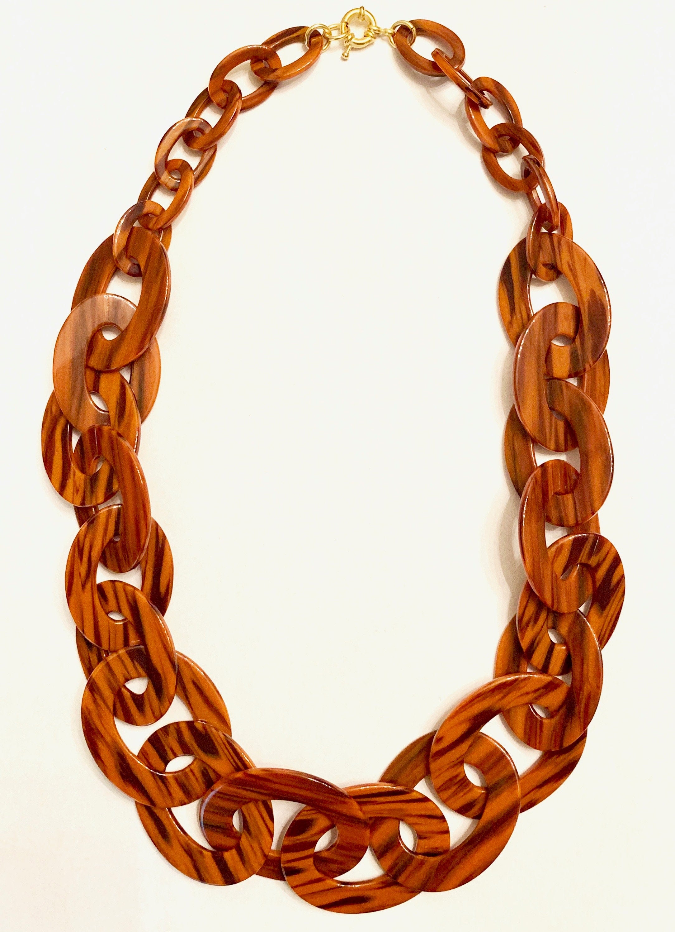 Italian Cellulose Acetate Graduating Links Chain 28" Necklace in Burnt Siena |Spice Colored Chunky Resin Chain| Handmade in the USA|