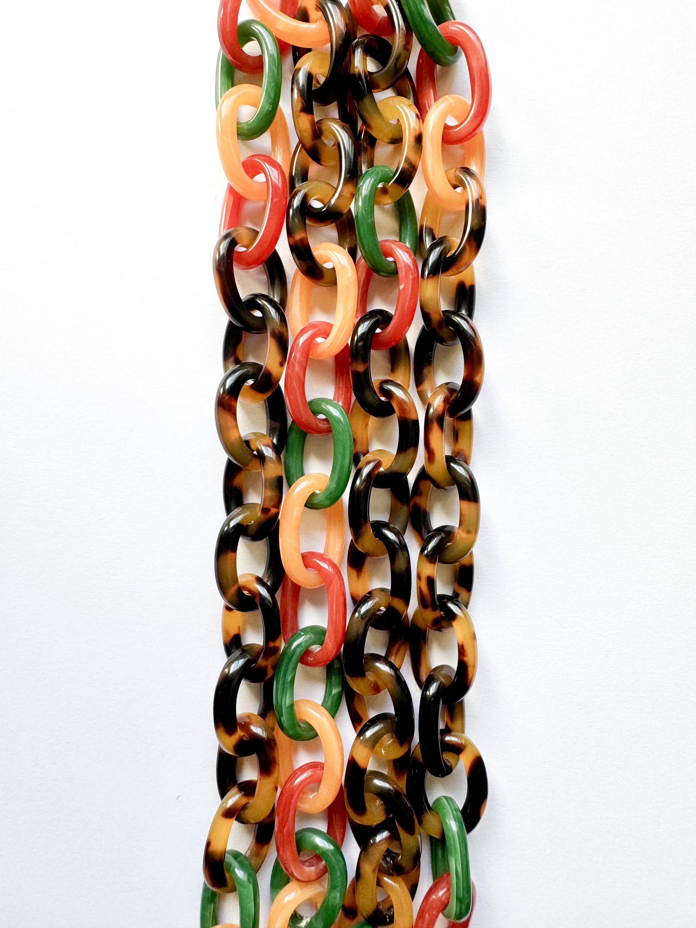 Tortoise Shell  Chunky Chain Necklace With Bakelite Inspired Accents Handmade From Italian Cellulose Acetate Tortoise Shell Resin Chain