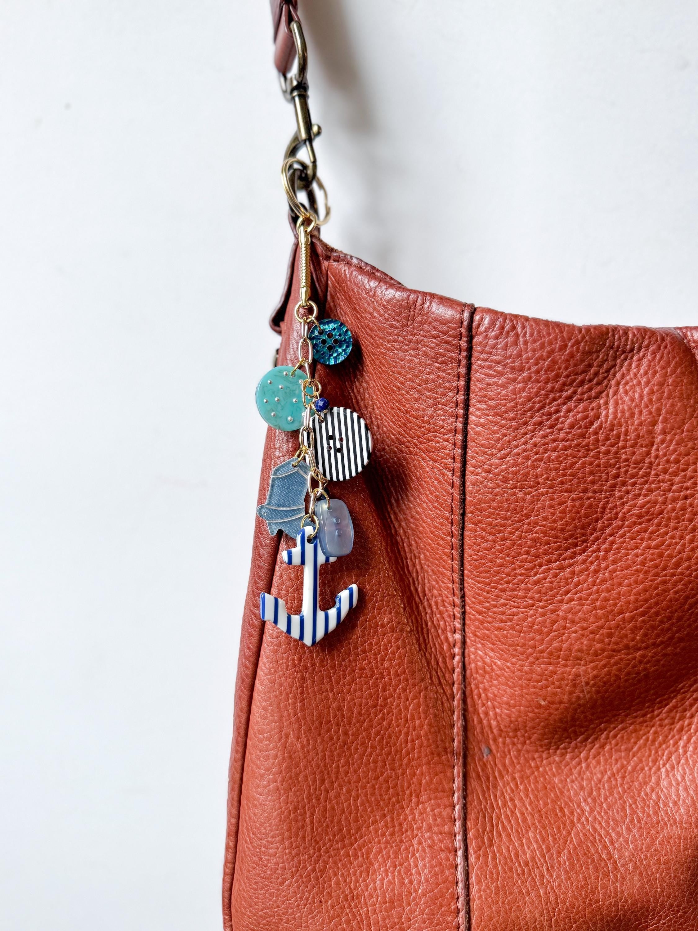 Nautical Bag Charm Handmade From Vintage Buttons Resin Anchor Key Ring Funky Nautical Keychain Handmade Vintage Italian Cellulose Acetate