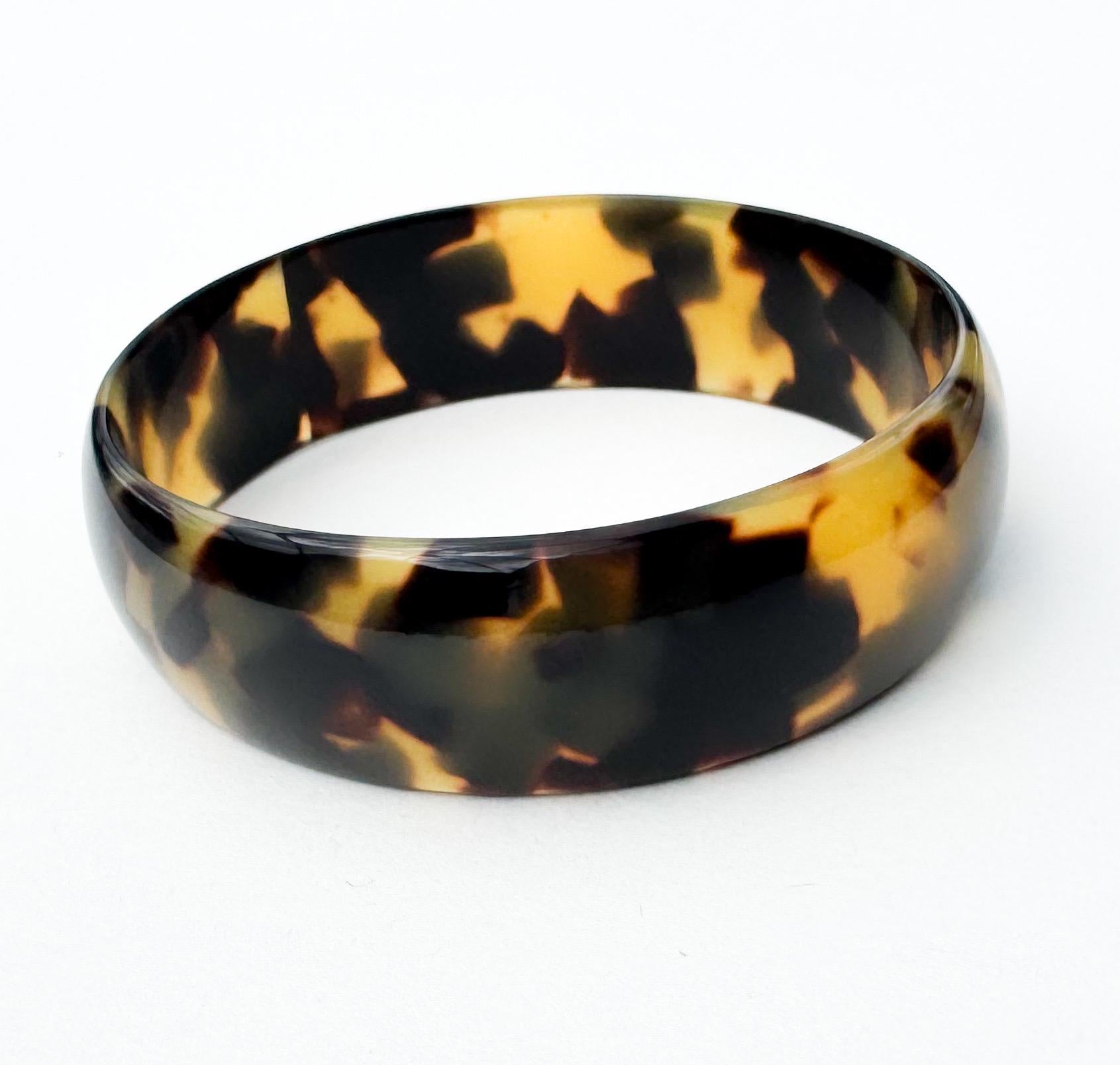 Chunky Tortoise Shell Bangle Bracelet Hand Crafted from Italian Cellulose Acetate