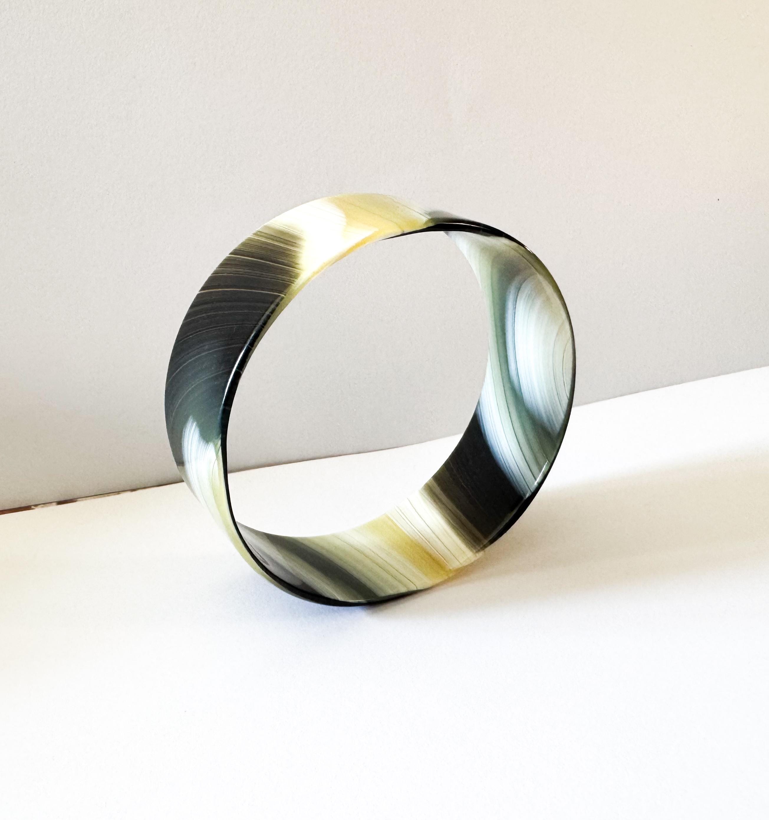 Green Horn Bangle Bracelet Handmade From Italian Cellulose Acetate Vintage But Never Worn Ivory Bone Chunky Resin Bangle Bracelet