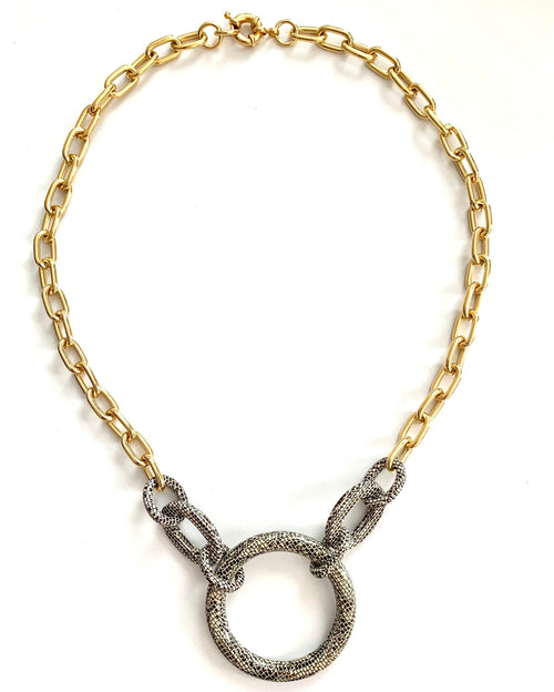 18"  Chunky Gold Choker Chain with Vintage Grey Serpentine Italian Cellulose Acetate Rings on  |Handmade in the USA|