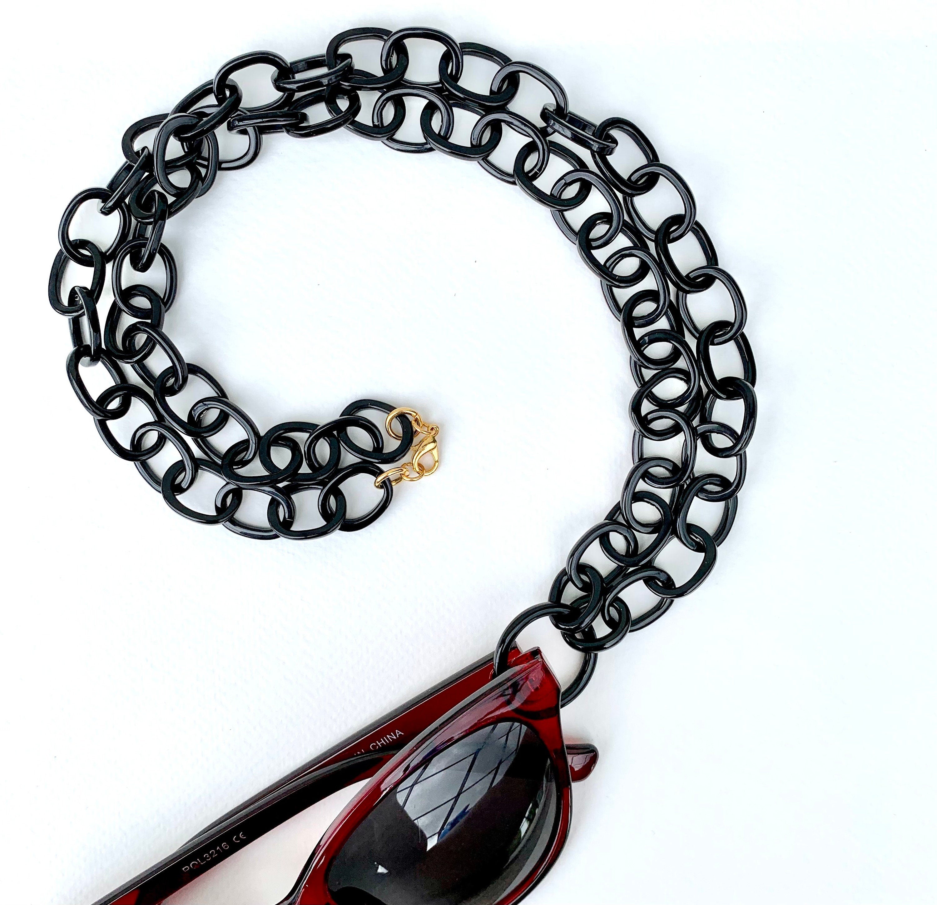33" Solid Black Glasses Necklaces with 1" Loop| Handmade in NYC From Italian Cellulose Acetate