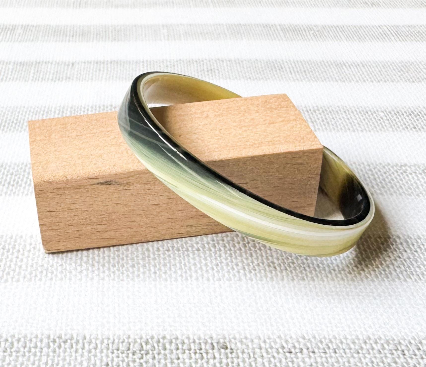 Skinny Horn Cuff Bracelet | Made From Italian Cellulose Acetate Handmade in the USA| Resin Cuff Bracelet, Green Ivory Horn Acrylic Cuff