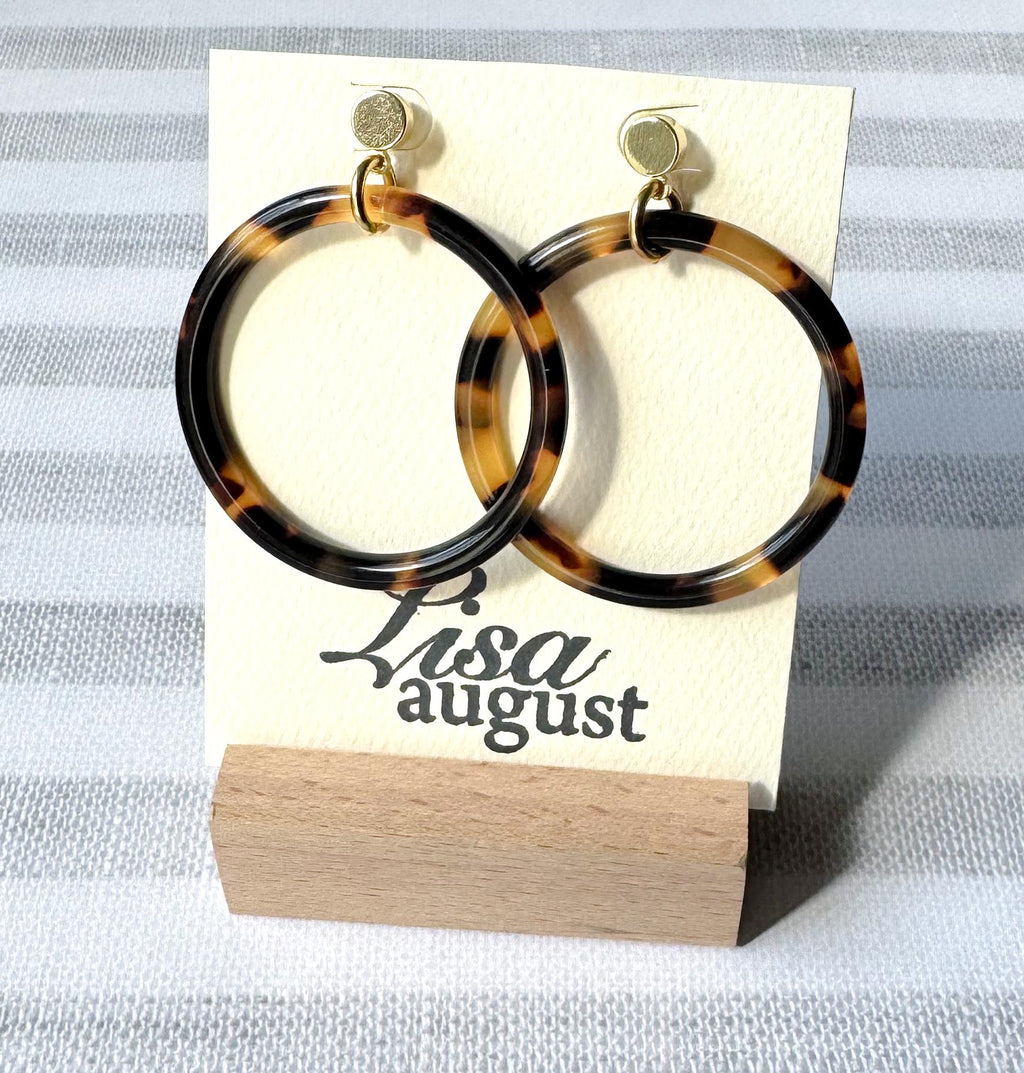 The 'Elena' Tortoise Hoop Earring Tortoise Shell Circle Drop Earring with Gold Post Handmade in NYC