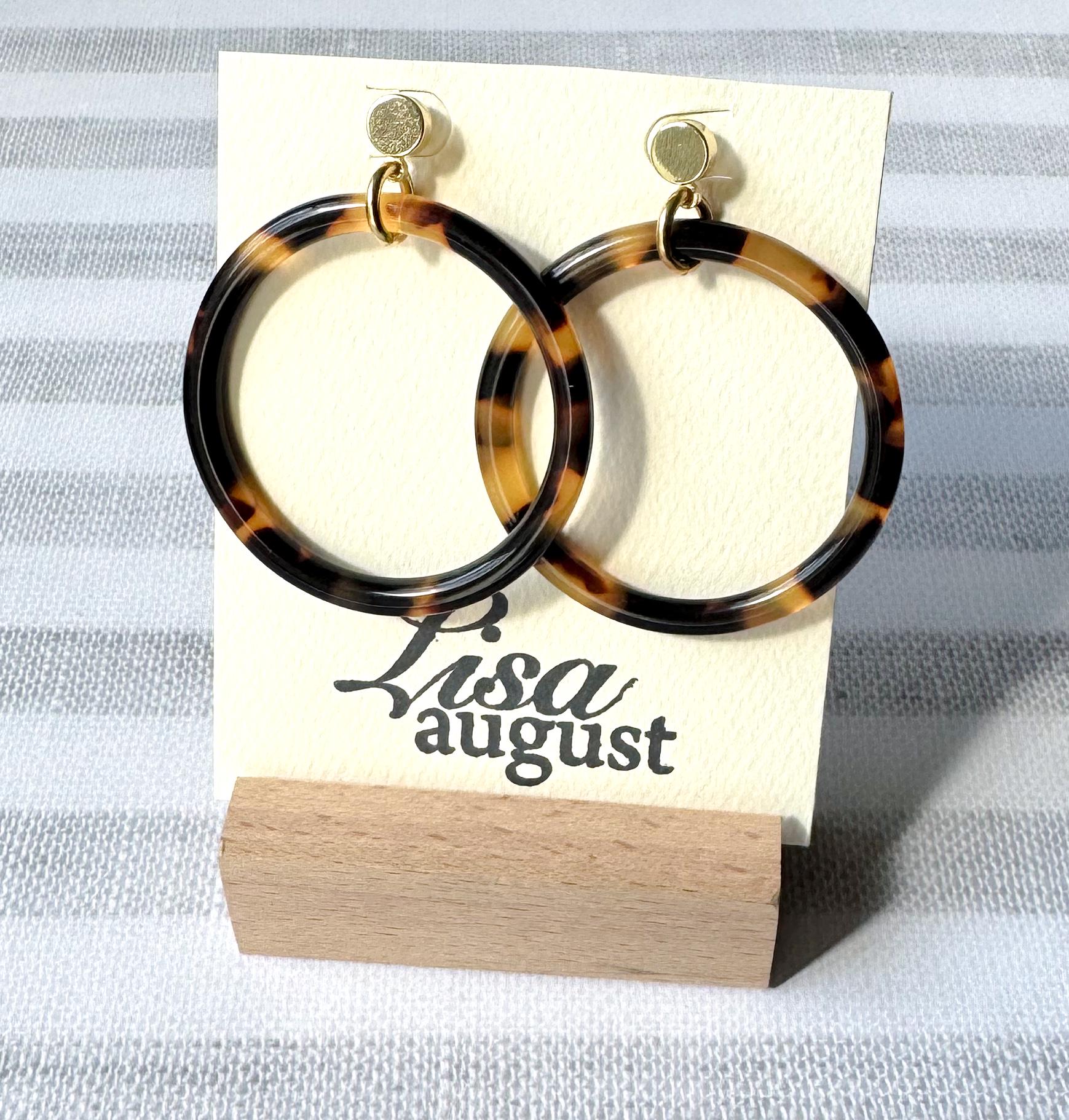 The 'Elena' Tortoise Hoop Earring Tortoise Shell Circle Drop Earring with Gold Post Handmade in NYC