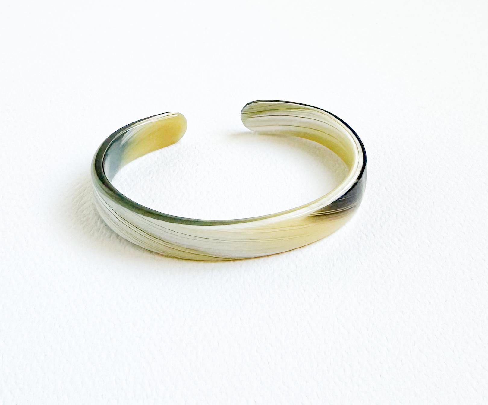 Skinny Horn Cuff Bracelet | Made From Italian Cellulose Acetate Handmade in the USA| Resin Cuff Bracelet, Green Ivory Horn Acrylic Cuff