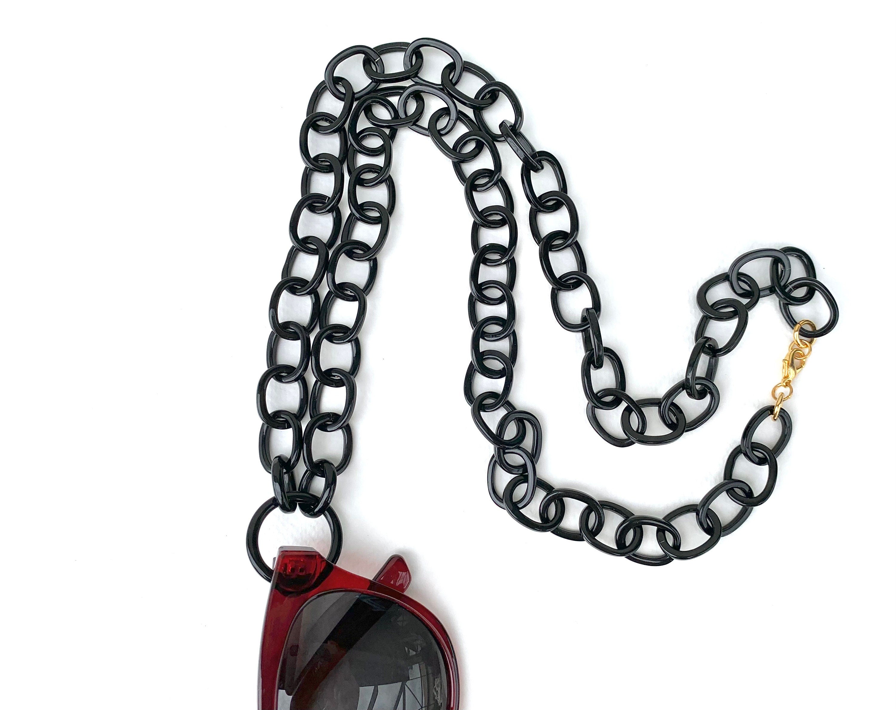 33" Solid Black Glasses Necklaces with 1" Loop| Handmade in NYC From Italian Cellulose Acetate