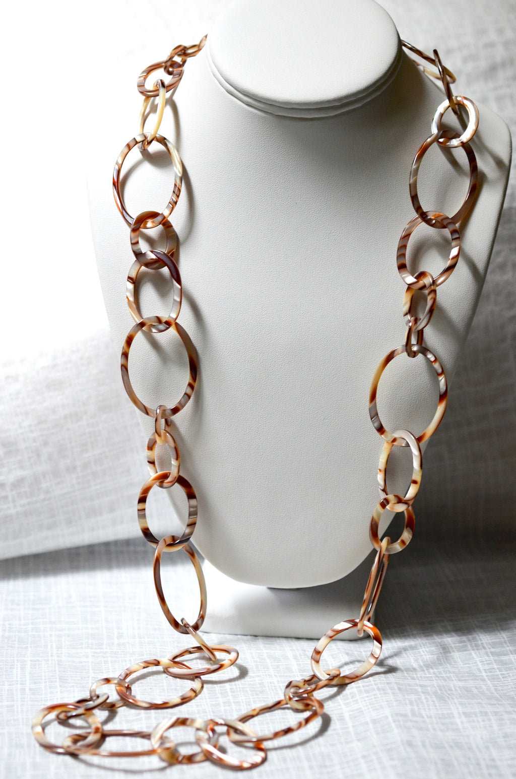 38" Alabaster Faux Tortoise Graduating Links Chain Made From Vintage Italian Cellulose Acetate |Handmade in the USA|