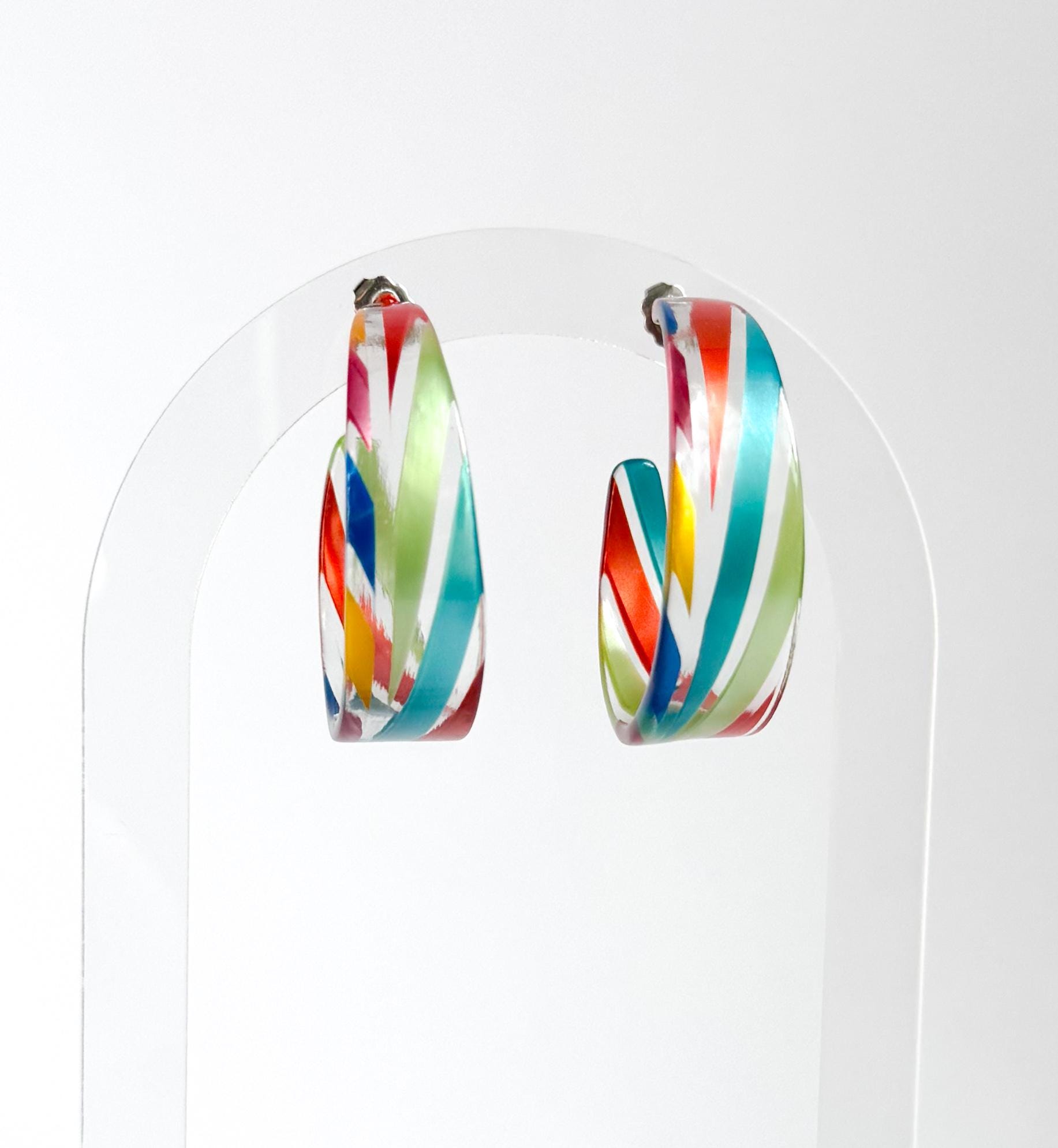 Candy Colored Tapered Hoop Earring Handmade in the USA from Italian Cellulose Acetate